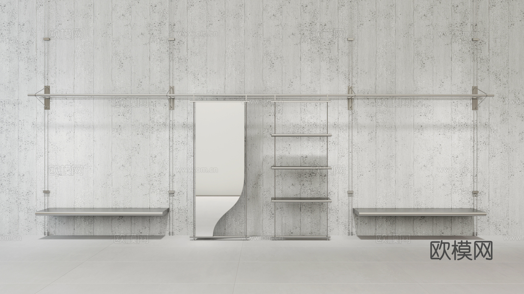 潮牌工业风服装店货架道具挂衣架3d模型下载（渲染图1）