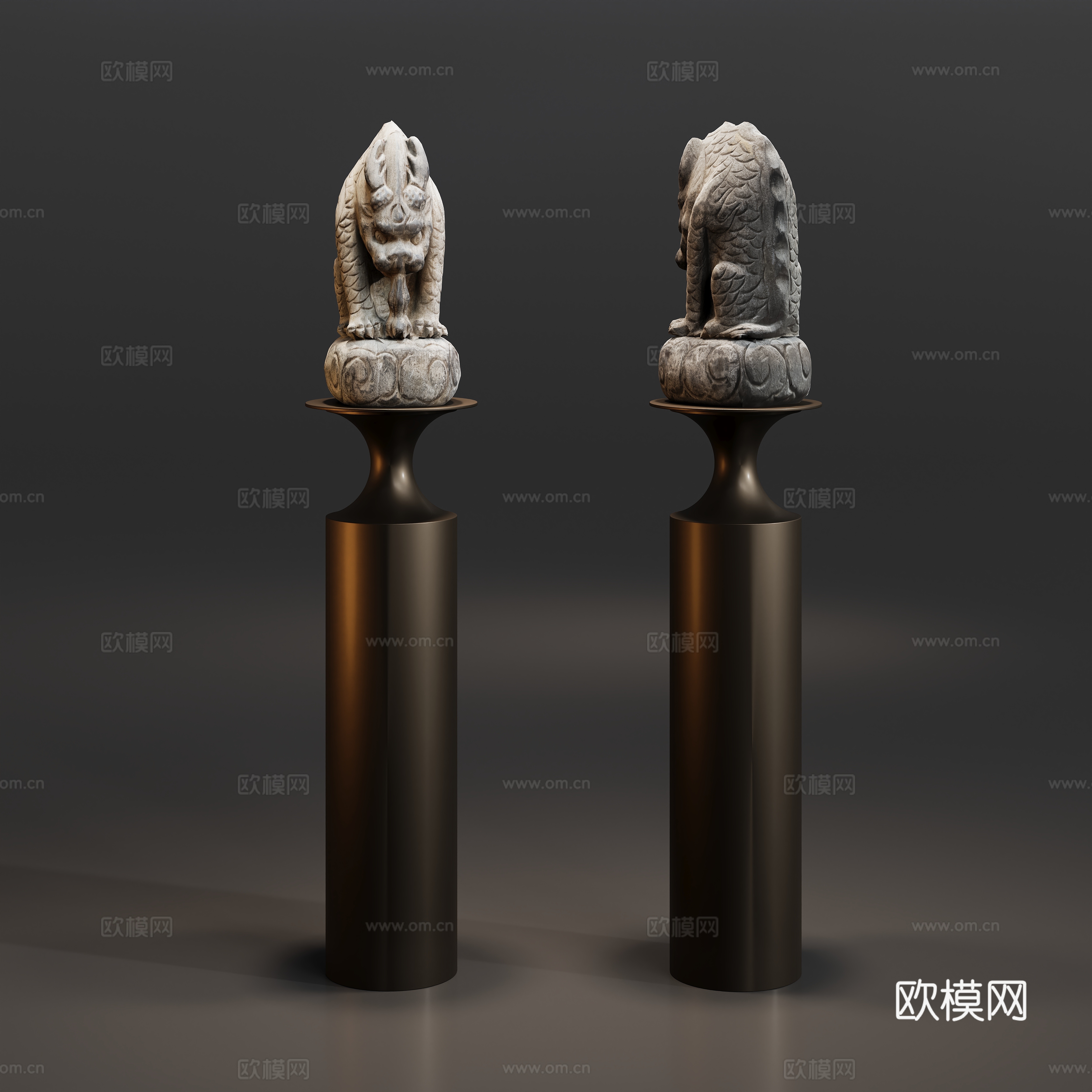 现代中式雕塑石狮su模型