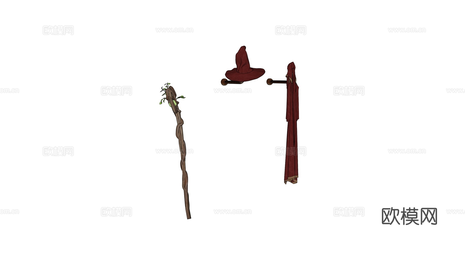 魔法师装备 魔法师斗篷 魔法杖 法杖 斗篷su模型