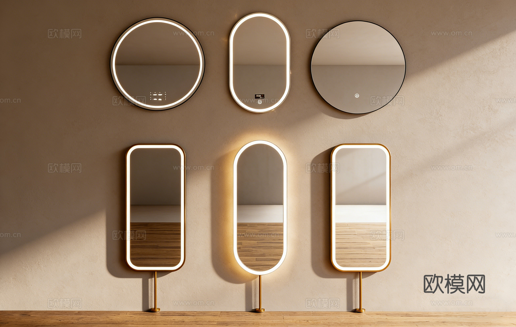 现代简约圆形壁挂镜 金属边框 装饰镜 墙面镜 轻奢壁挂镜su模型