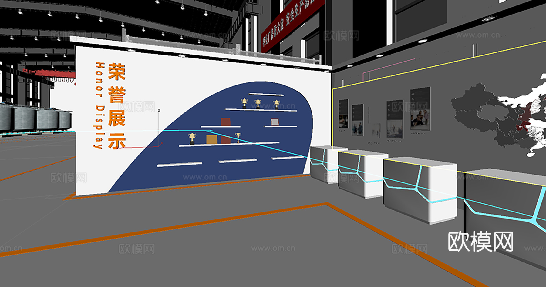 现代厂房 厂房 厂区 办公楼 钢结构厂房 展厅 文化墙3d模型下载（渲染图5）