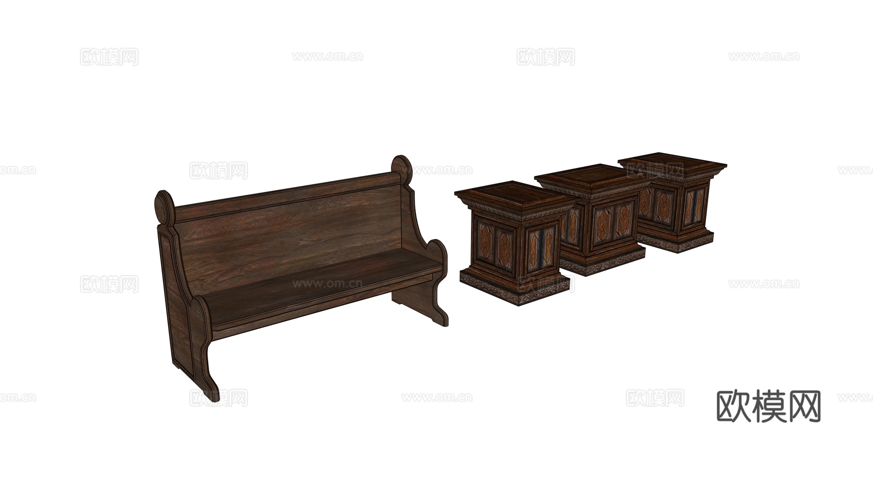 中世纪长椅 木椅 教堂长椅 教堂讲台 欧式供桌su模型