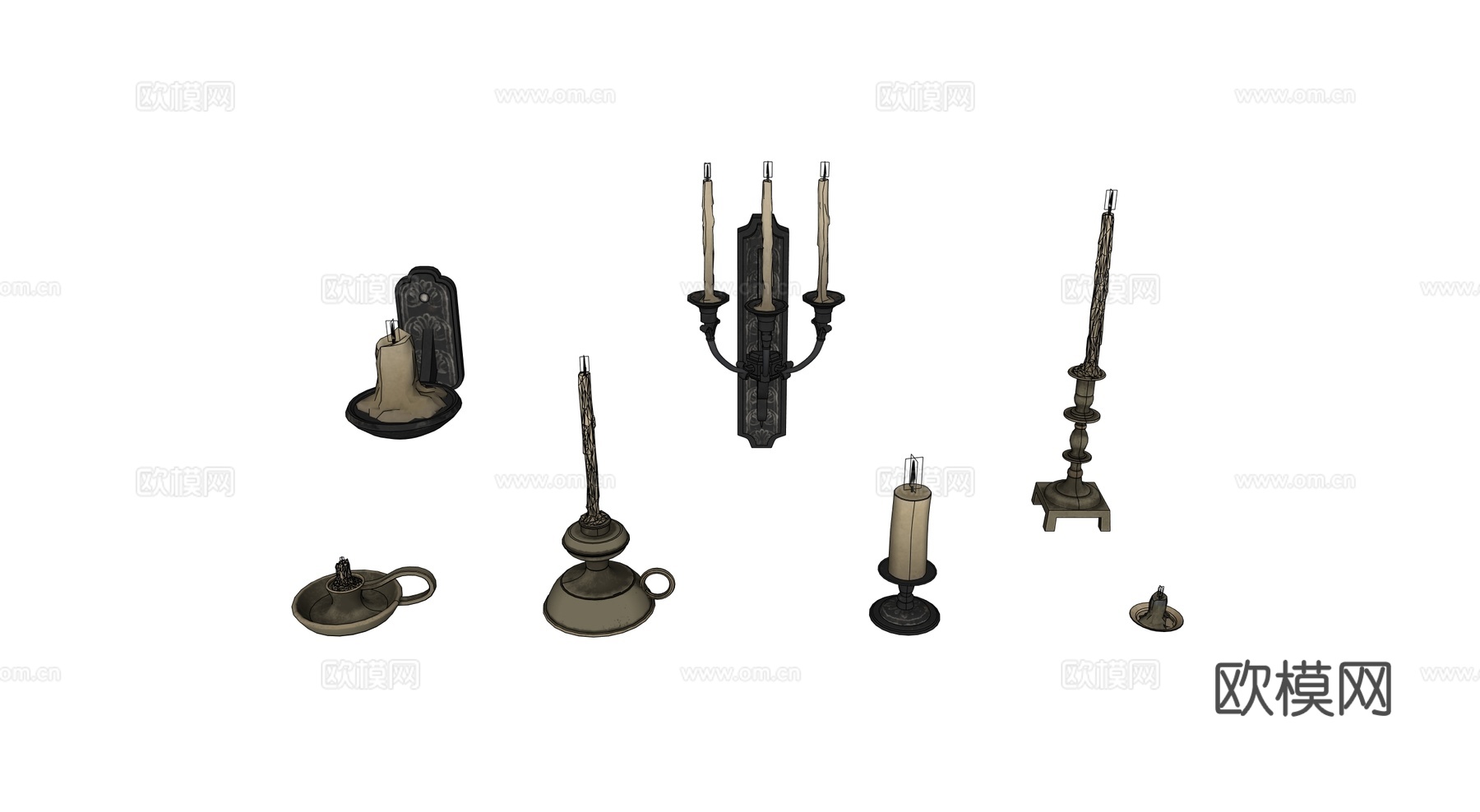 中世纪烛台壁灯 各种烛台 复古烛台 欧式烛台su模型