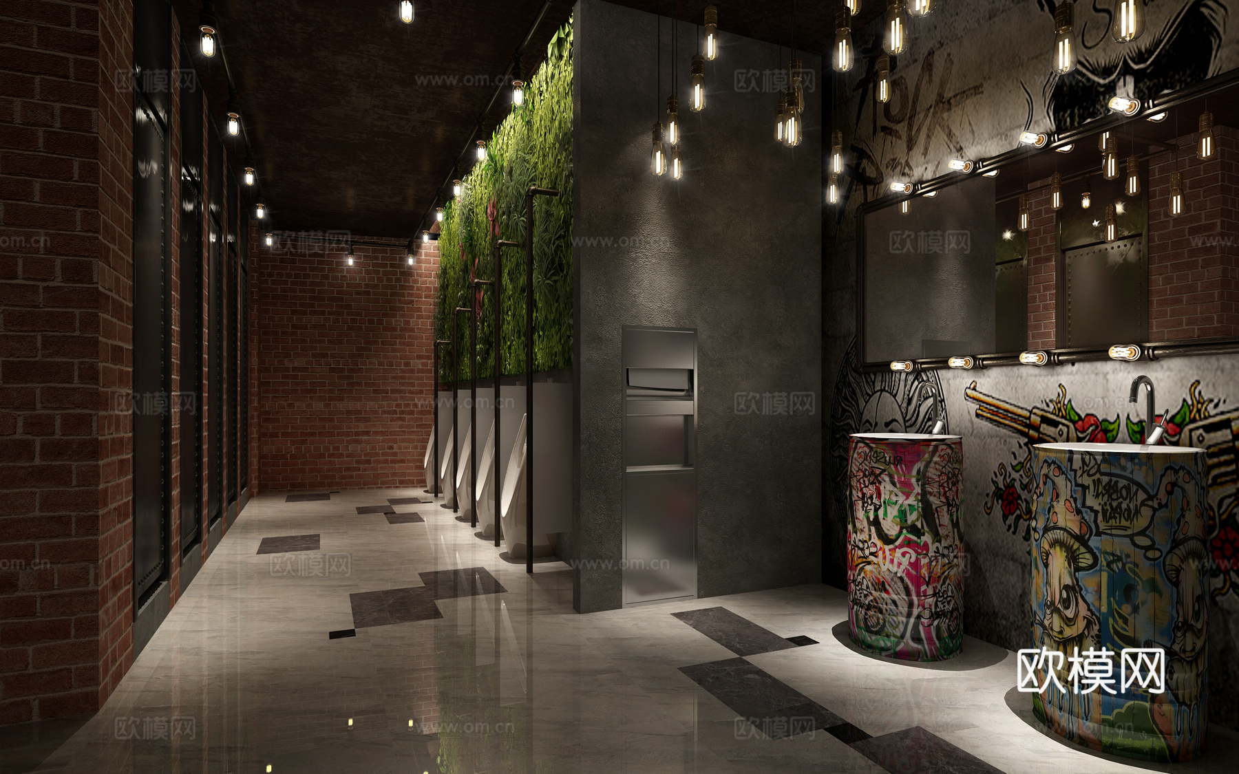 现代公共卫生间3d模型下载（渲染图2）