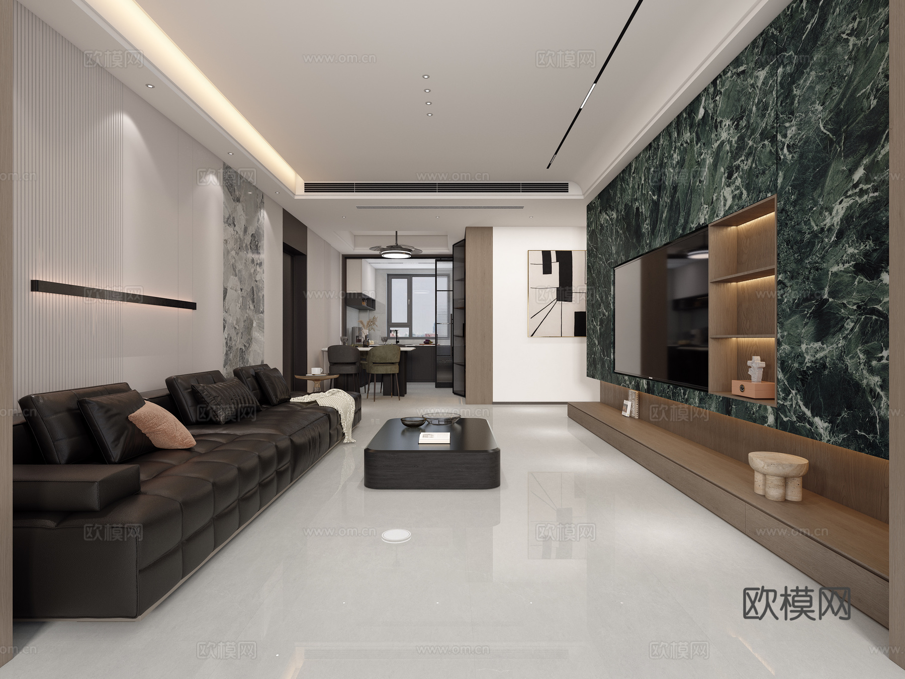 现代客餐厅 影视墙 背景墙 厨房 餐厅酒柜 餐边柜3d模型