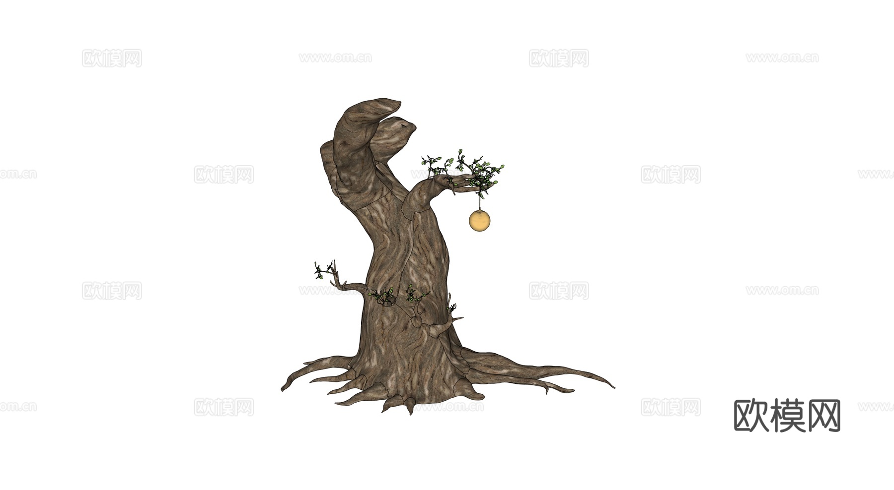 枯树 大树 树根 树灯 魔法树su模型下载（渲染图4）