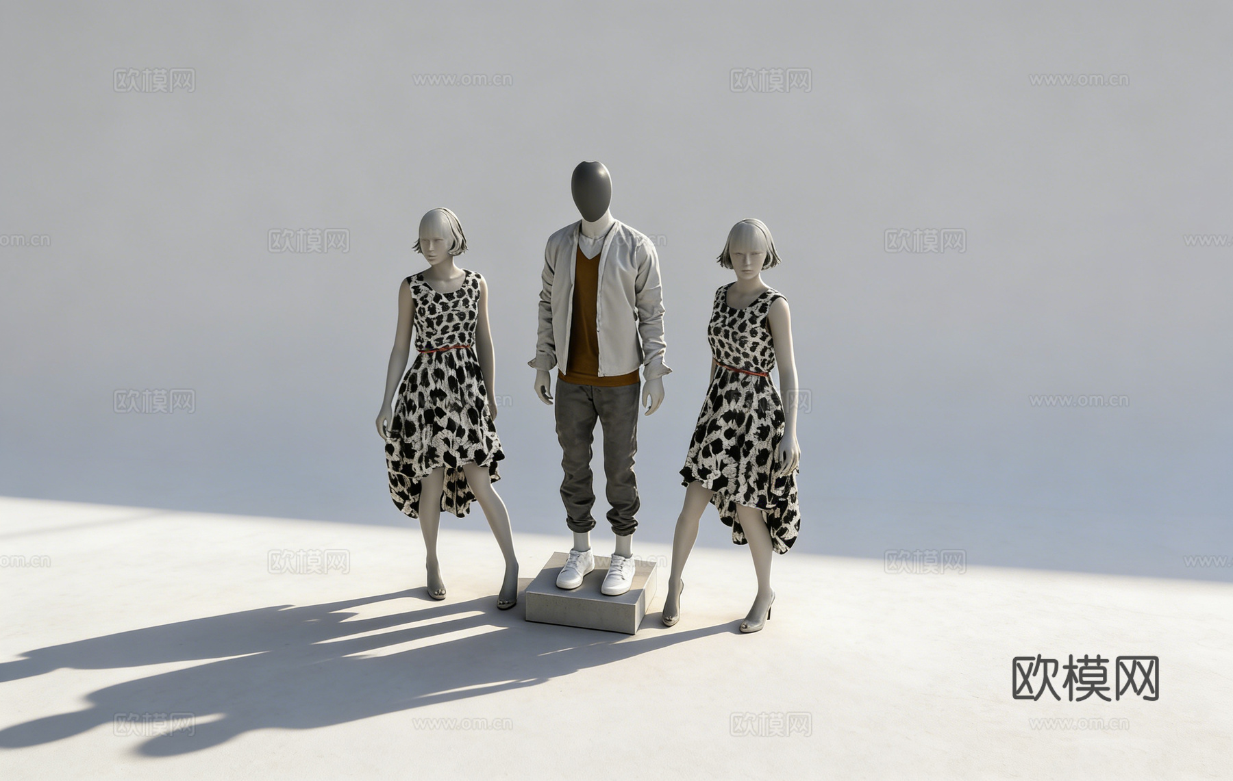 标准身材无脸人体模特 男女 站姿 服装展示白模 男士休闲套装su模型