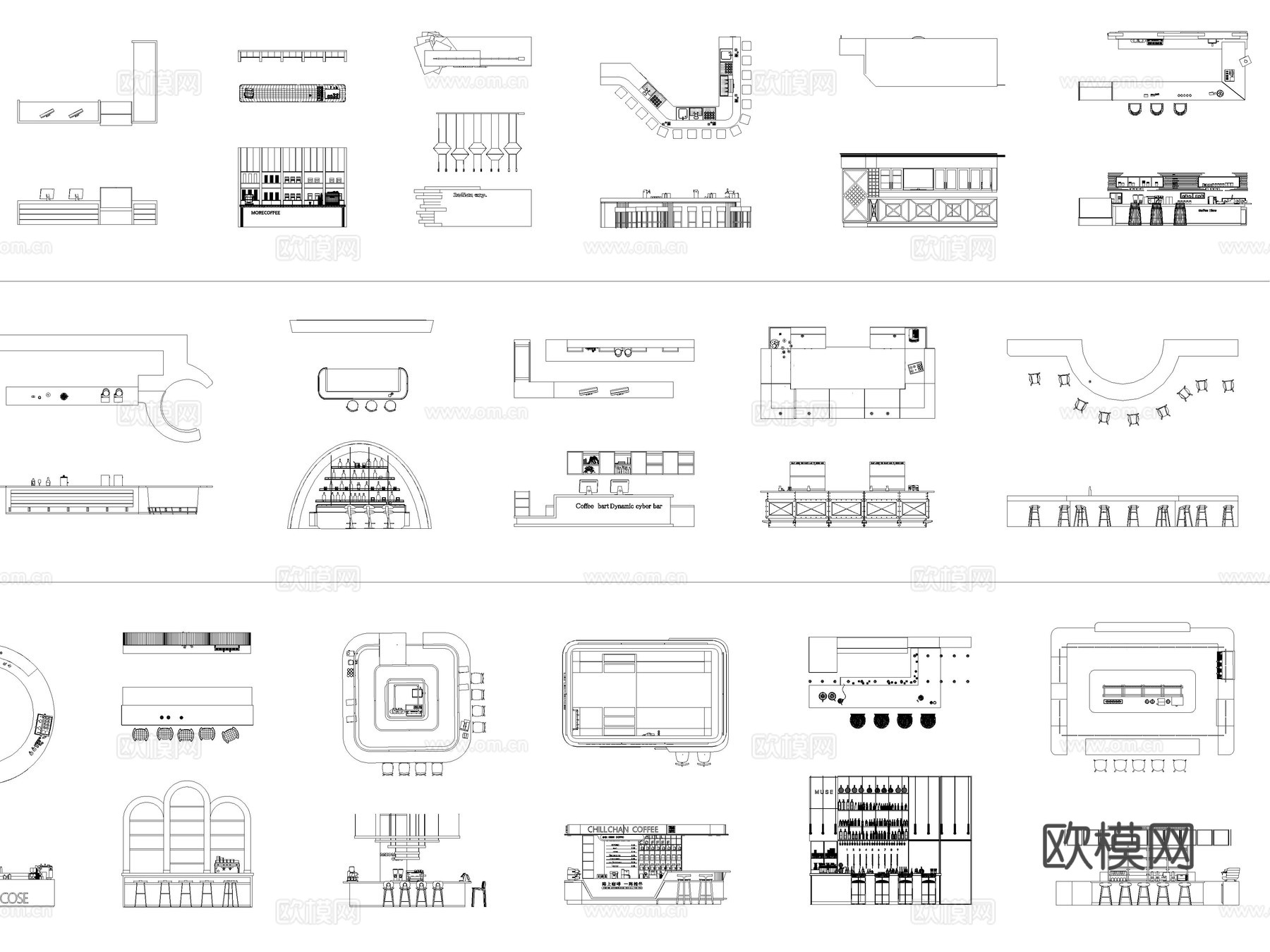 2026年最新吧台服务台水吧台CAD图库cad施工图