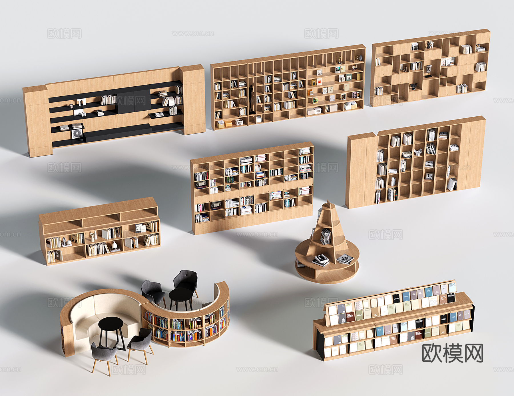 现代书柜书架 展柜货架 置物柜架 展示架 陈列柜su模型