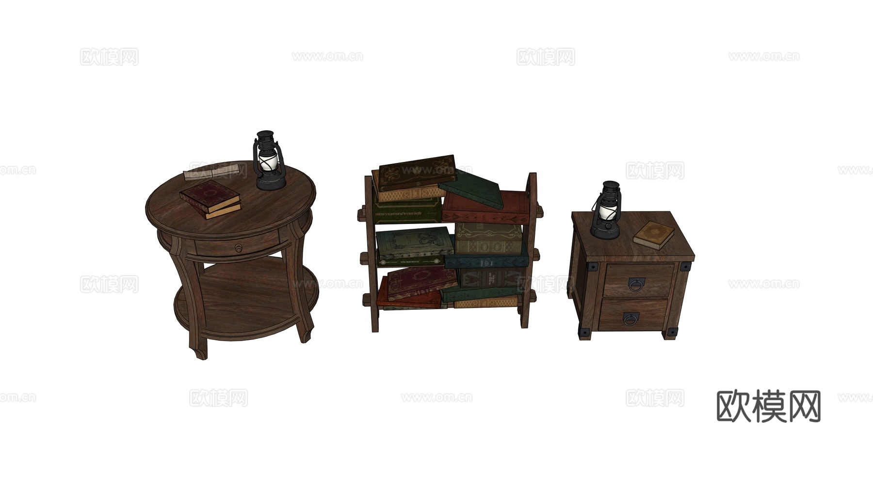 中世纪茶几 欧式桌几 小书柜 复古桌几su模型