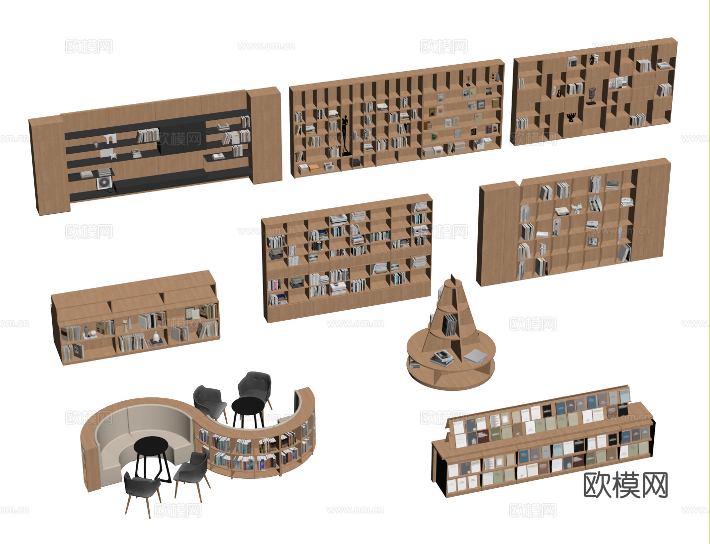 现代书柜书架 展柜货架 置物柜架 展示架 陈列柜su模型