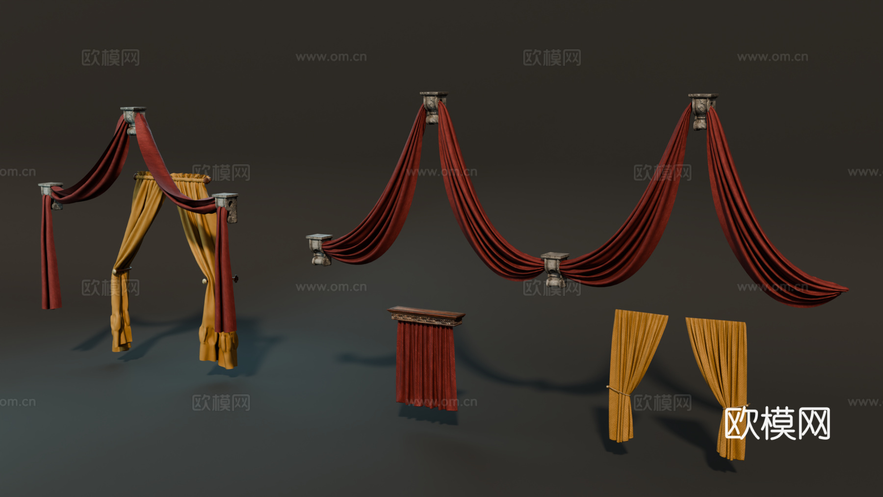 中世纪窗帘 复古窗帘 欧式窗帘su模型