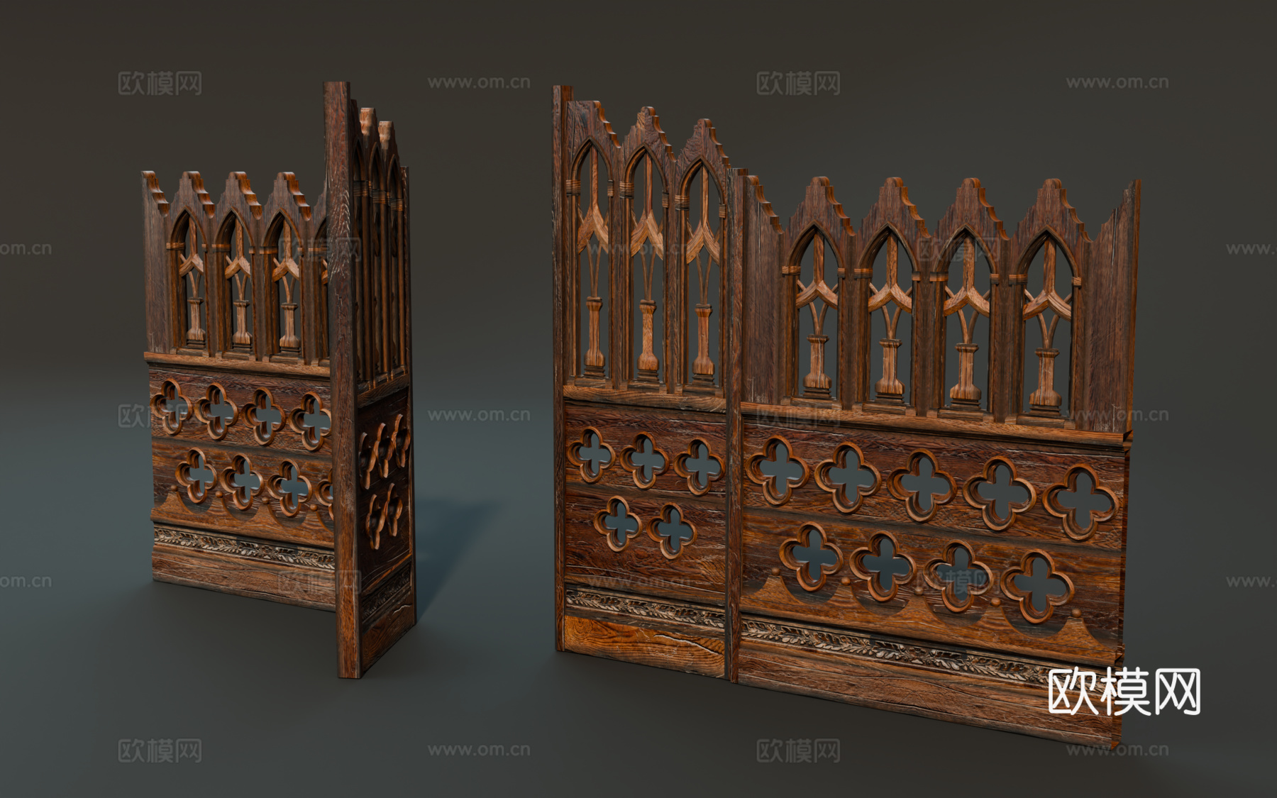 中世纪屏风 复古屏风 哥特式屏风 隔断围栏 欧式木门su模型
