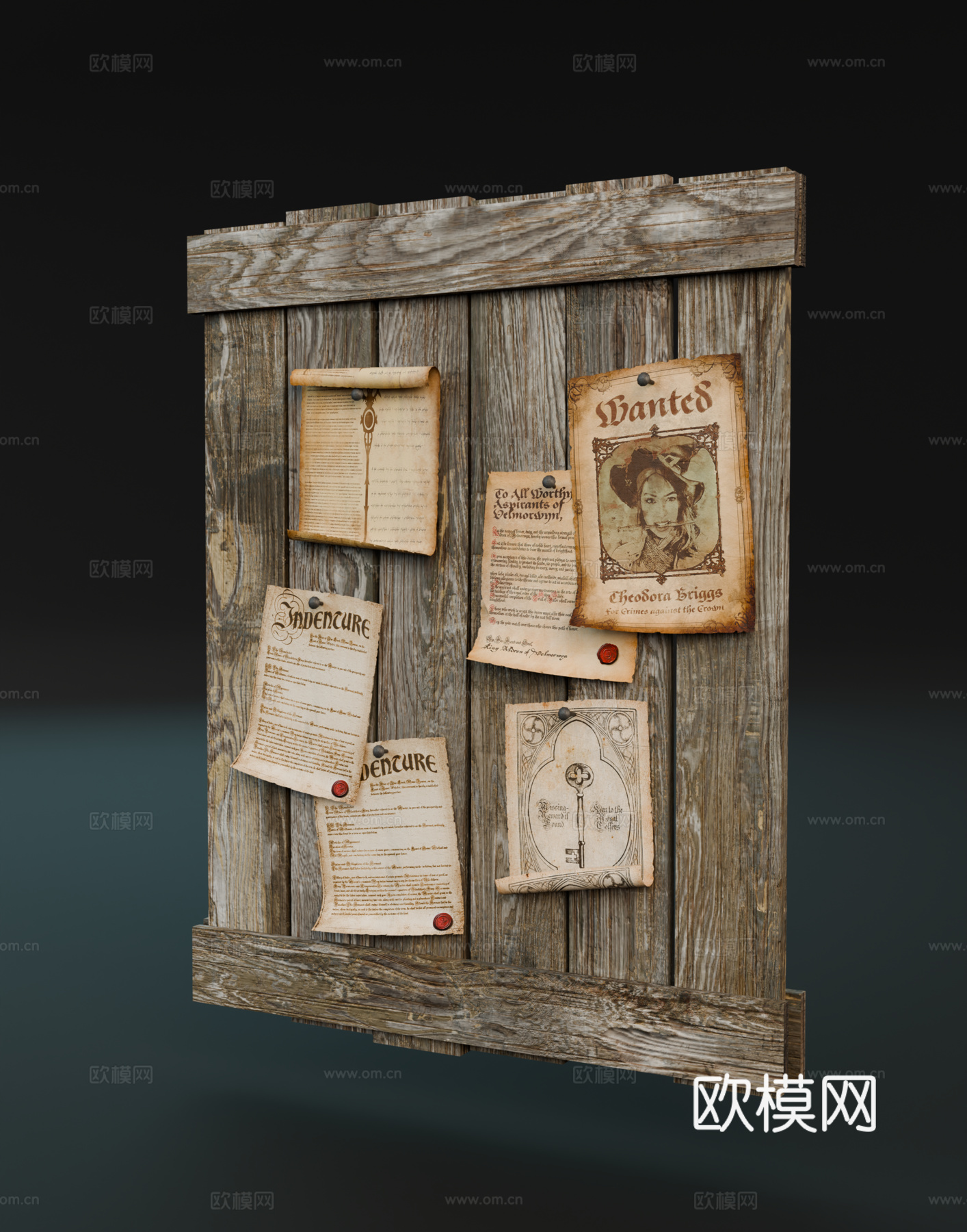 中世纪布告栏 酒馆布告栏 公告栏 通缉令 契约文件su模型