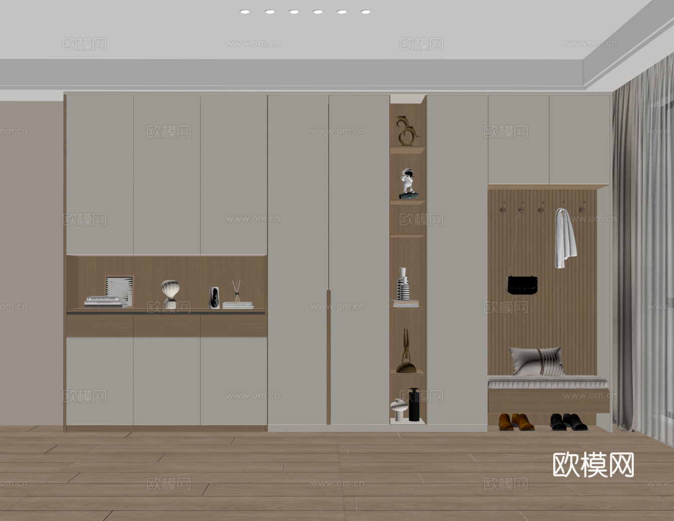 现代鞋柜酒柜一体柜 多功能式柜 装饰酒柜 隔断鞋柜 饰品摆件su模型