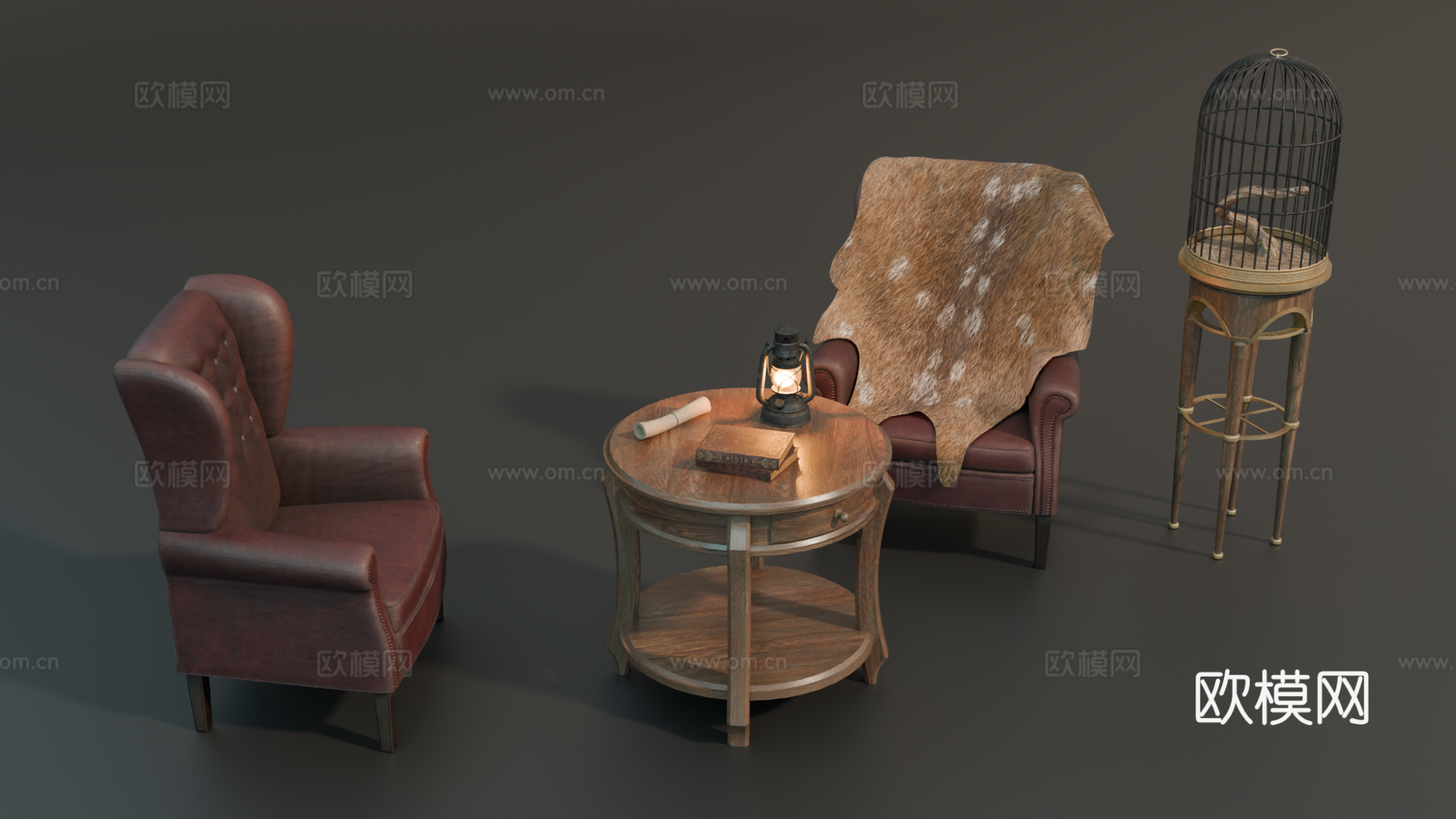 中世纪沙发 复古沙发 沙发茶几 鸟笼 欧式沙发茶几su模型