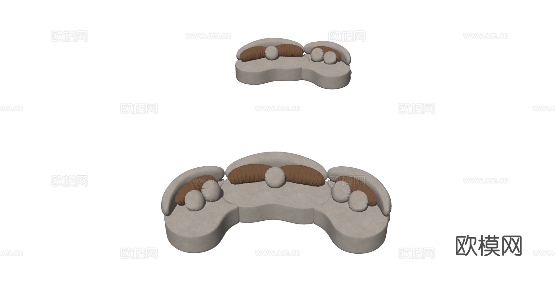 现代简约弧形沙发 浅灰色绒布 慵懒风 客厅主沙发su模型