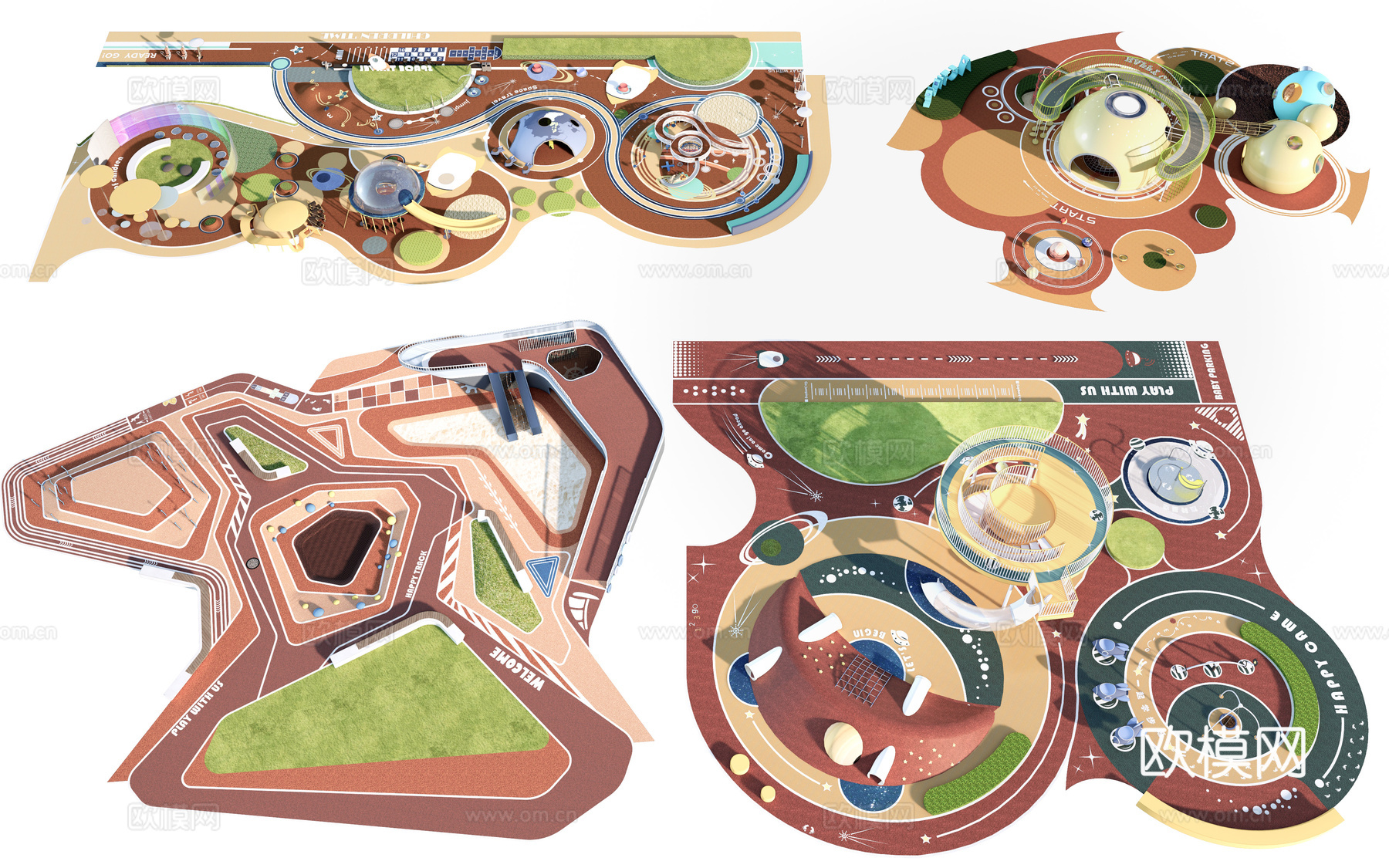 现代户外儿童游乐区 户外儿童游乐场 儿童塑胶场地su模型