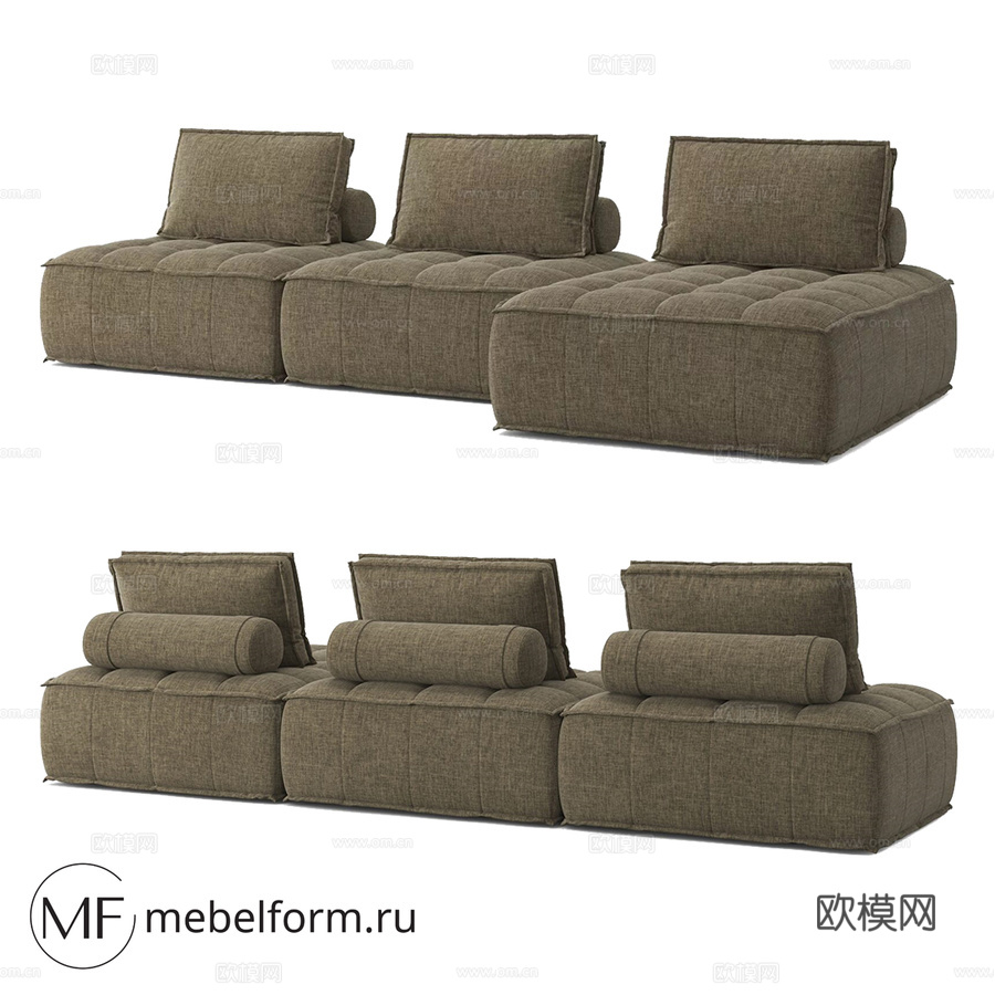 OM AMSTER三人座带脚凳沙发3d模型下载