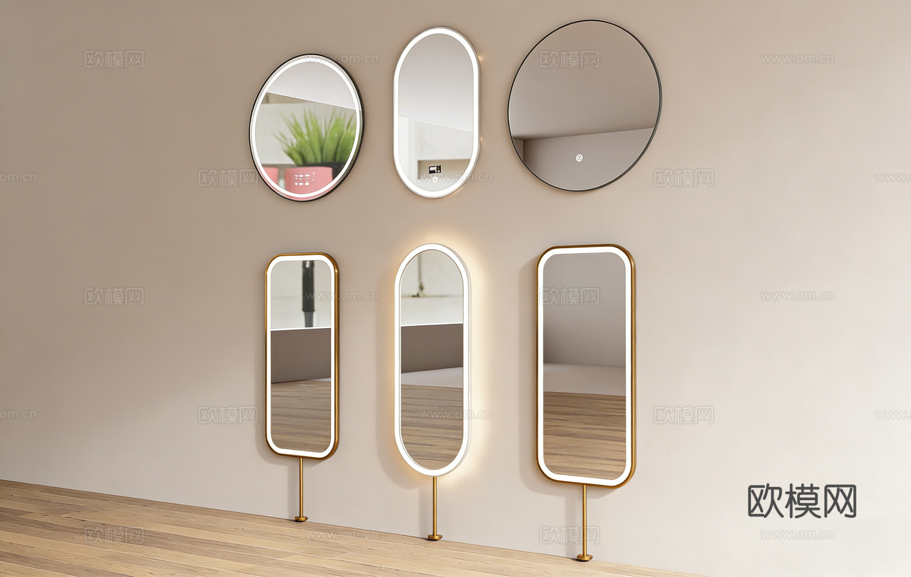 现代简约圆形壁挂镜 金属边框 装饰镜 墙面镜 轻奢壁挂镜su模型