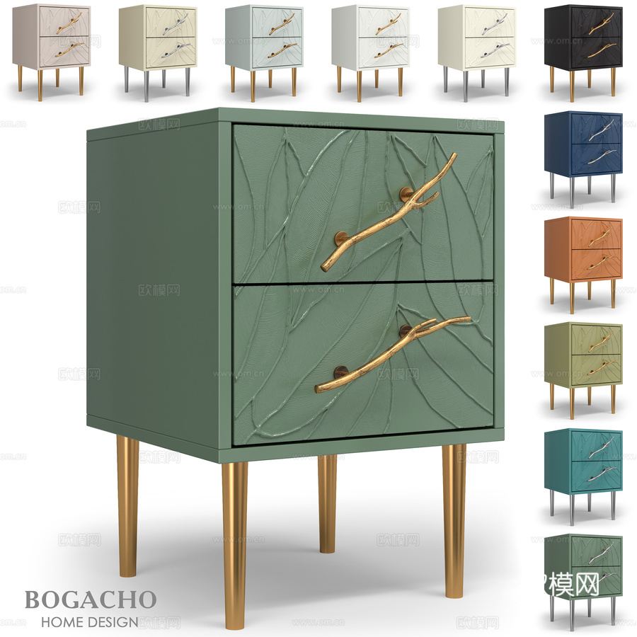 艺术色调叶纹时尚双抽屉柜3d模型下载