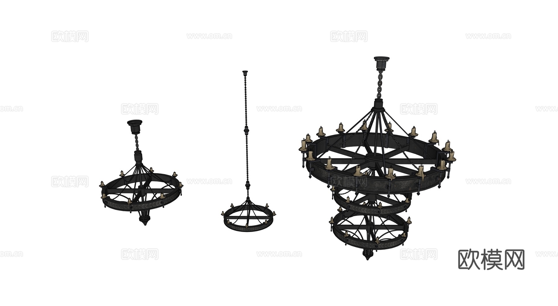 中世纪吊灯 复古烛台吊灯 铁艺吊灯 欧式艺术烛台吊灯su模型