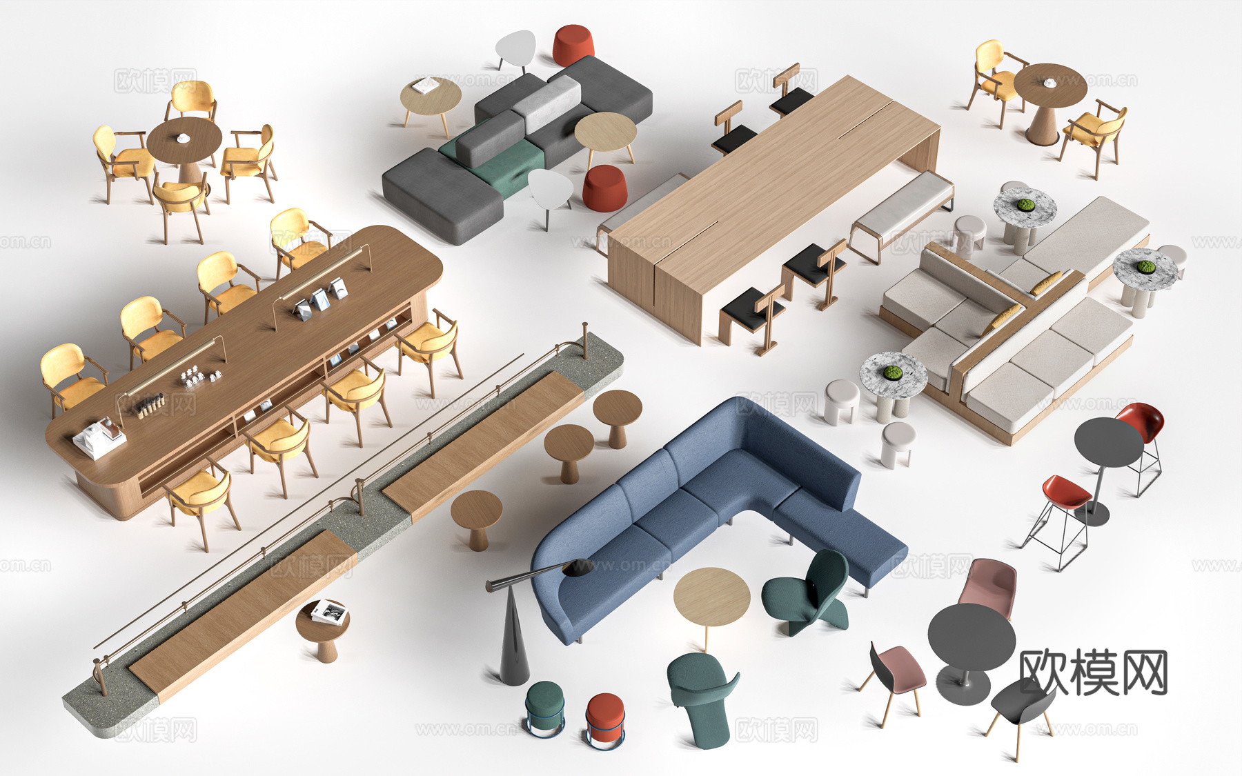 现代休闲桌椅 休闲沙发 茶水间桌椅su模型
