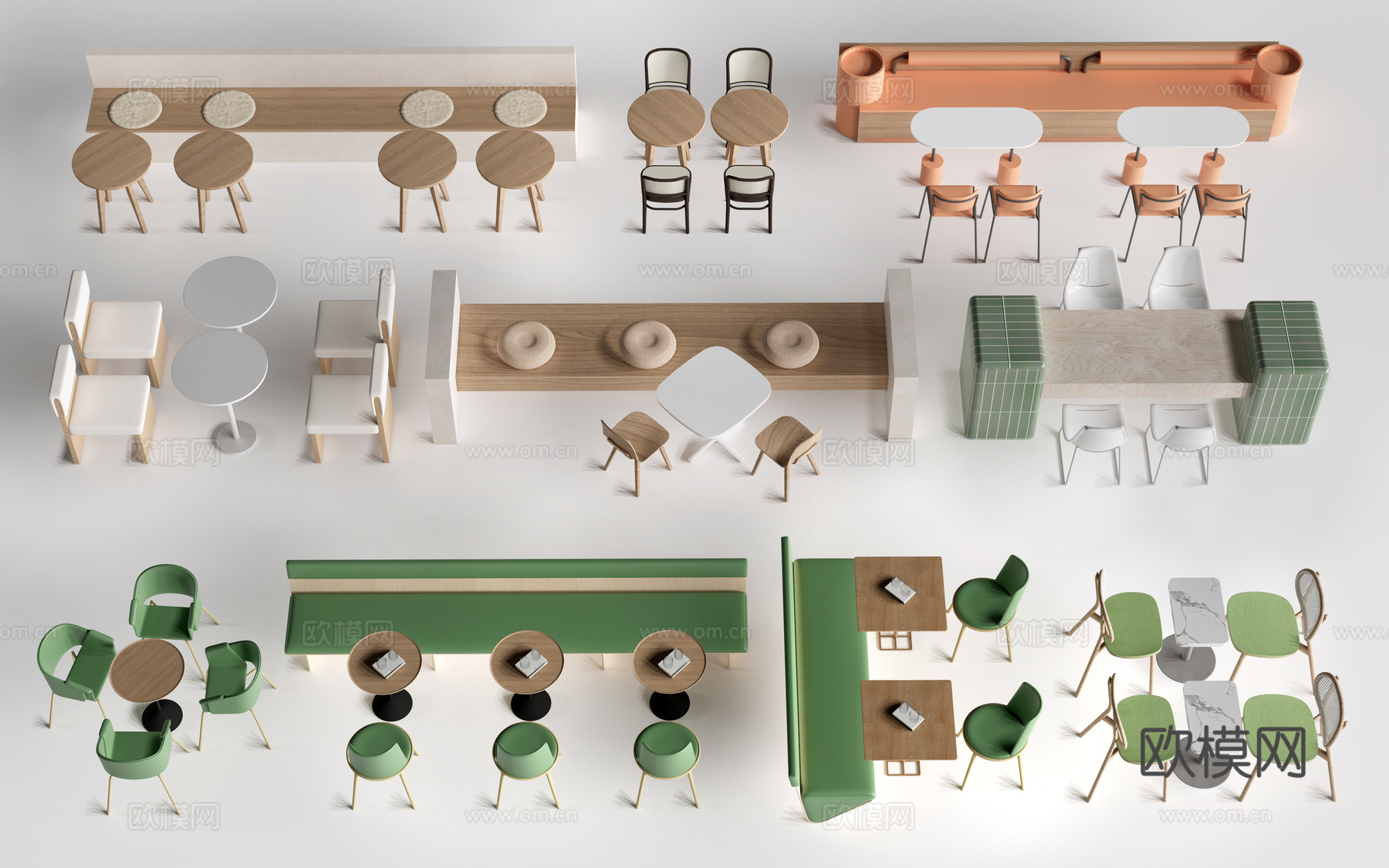 现代咖啡厅桌椅 餐饮桌椅 休闲桌椅 奶茶店桌椅su模型
