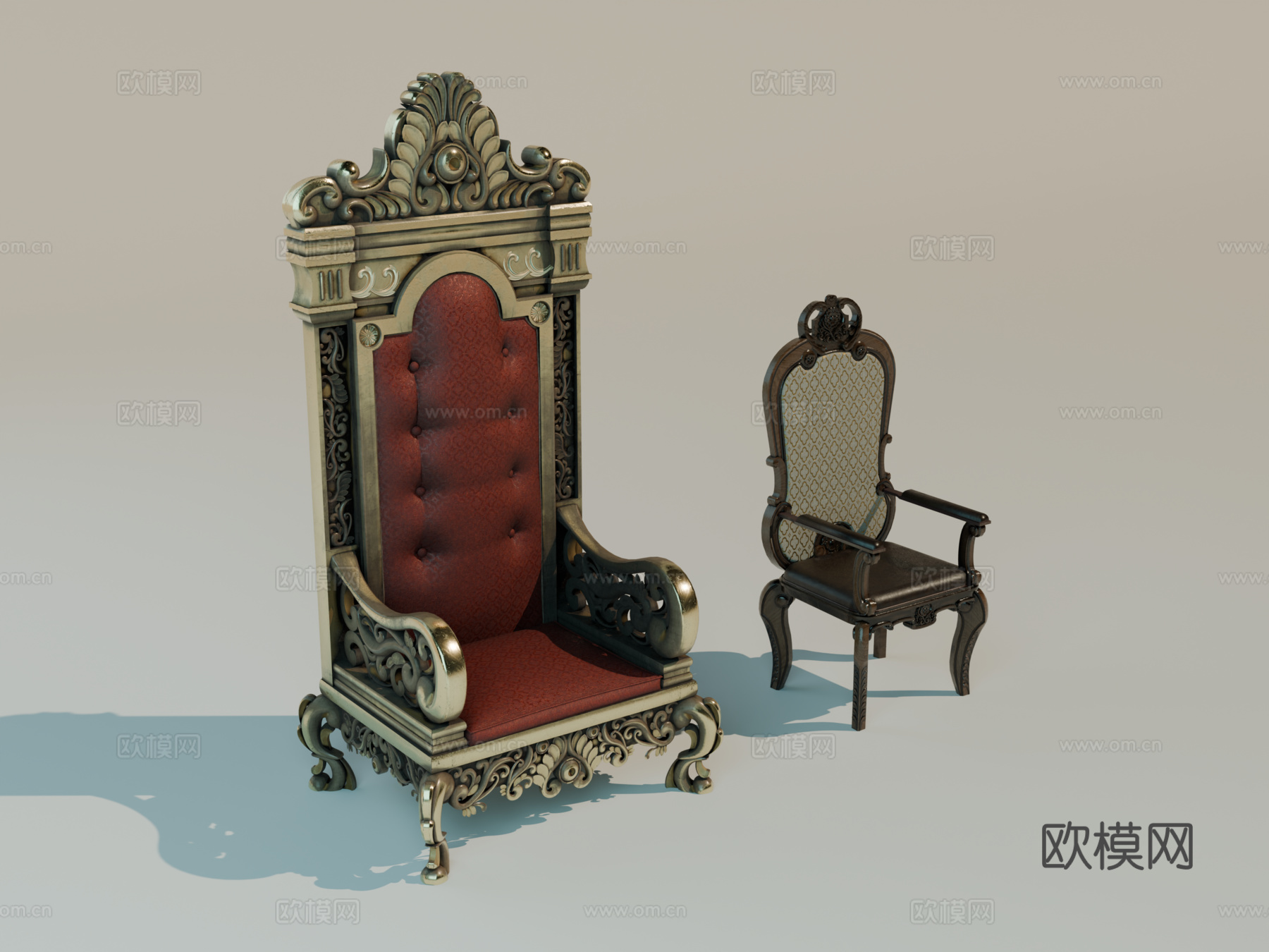 中世纪椅子 欧式椅子 木椅 餐椅 王位椅子su模型