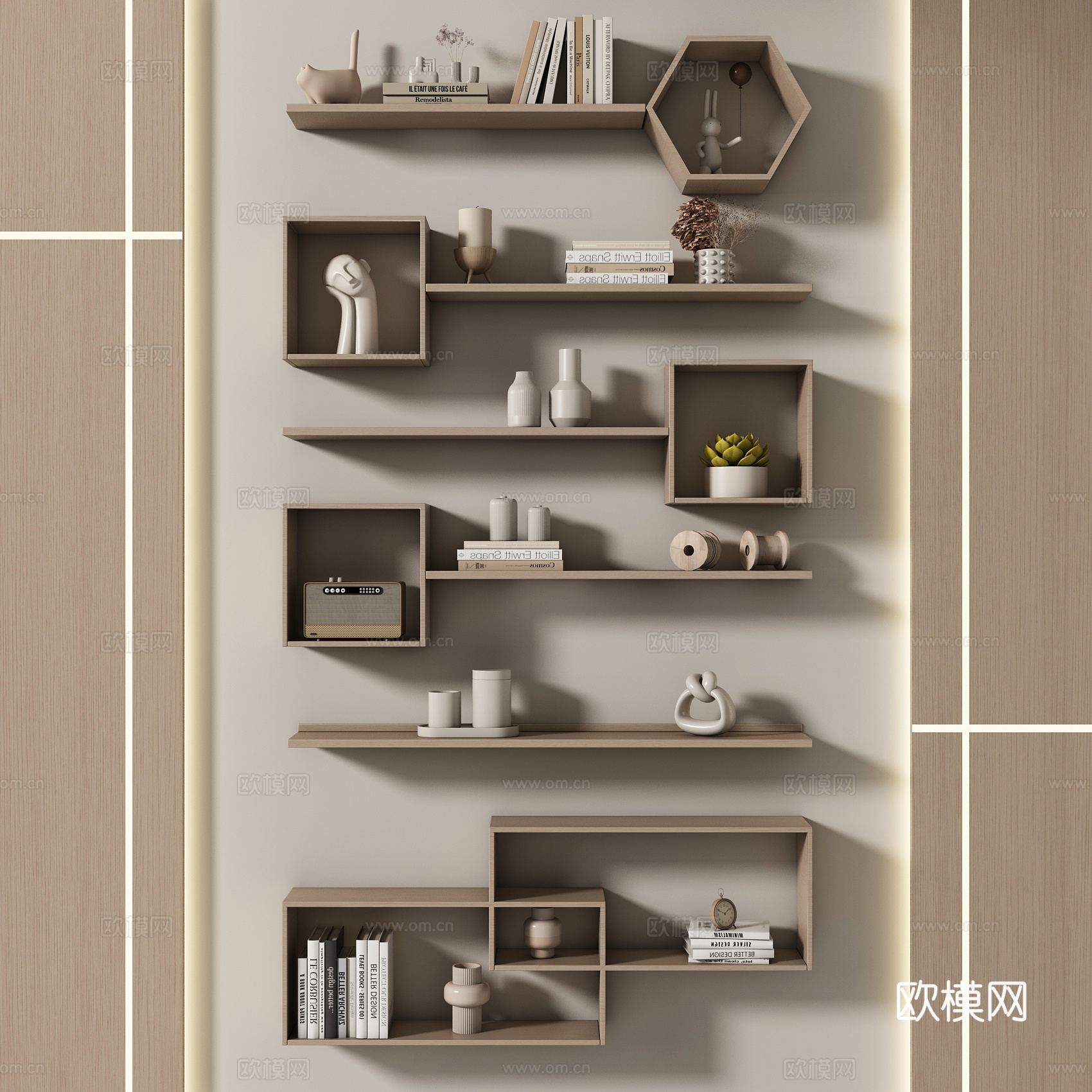现代置物架 书架 书籍 摆件组合su模型