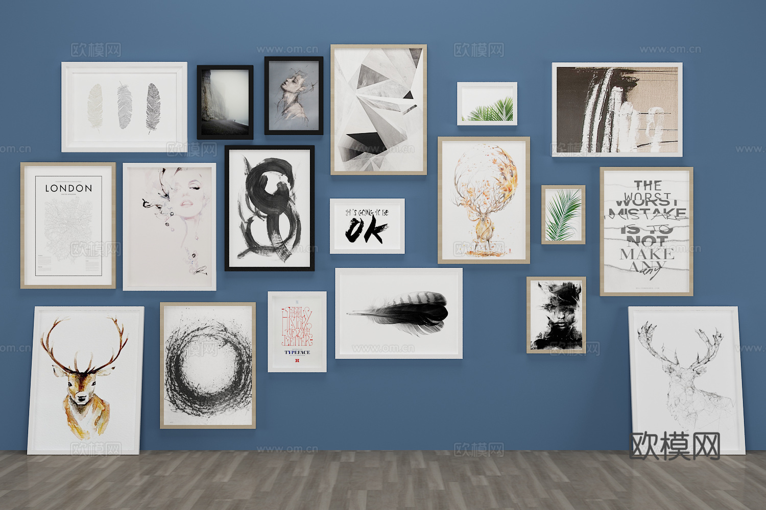 现代装饰画 壁画 挂画3d模型下载（渲染图2）