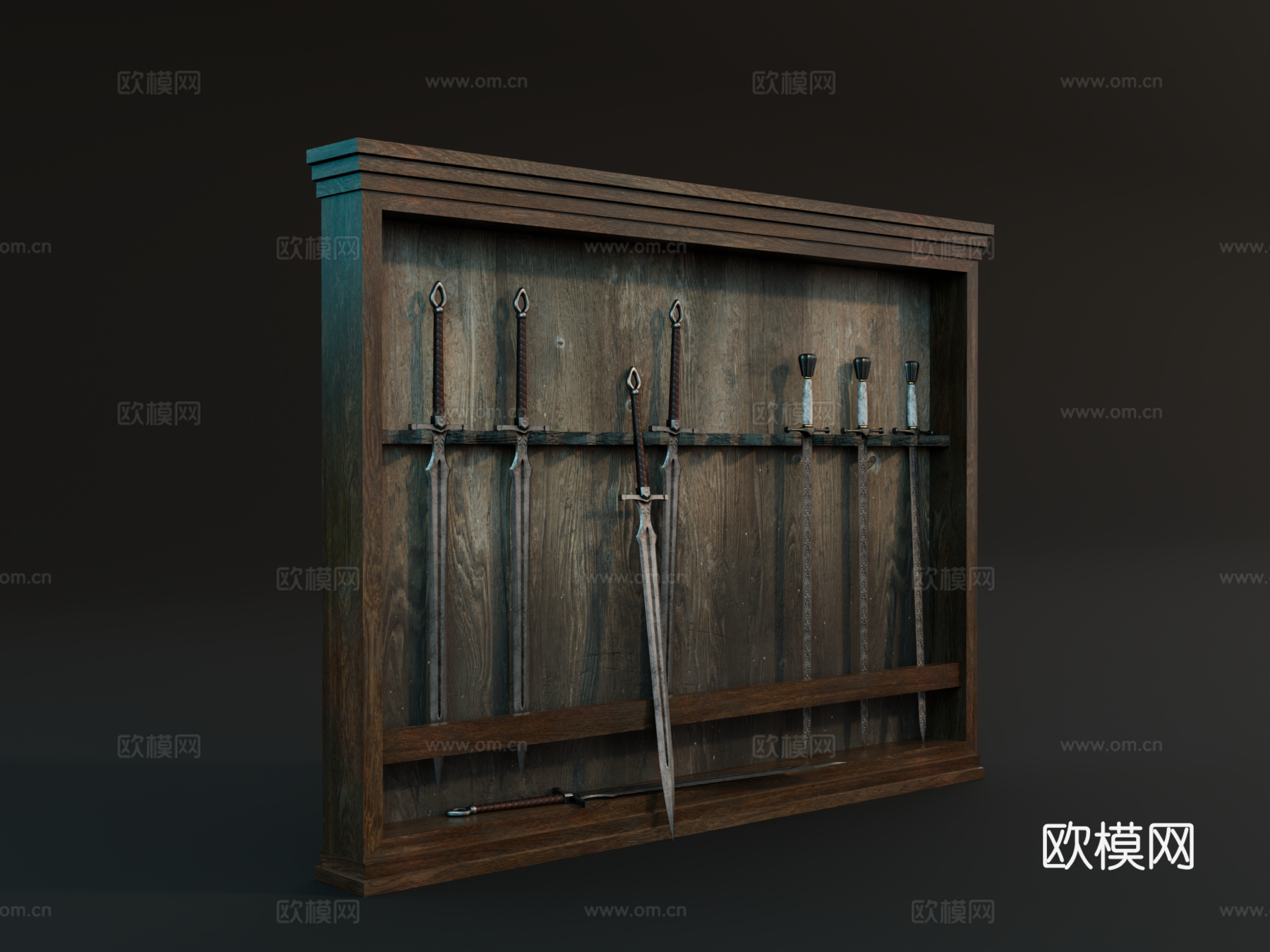 中世纪兵器架 复古兵器架 冷兵器展示架 西方兵器架su模型