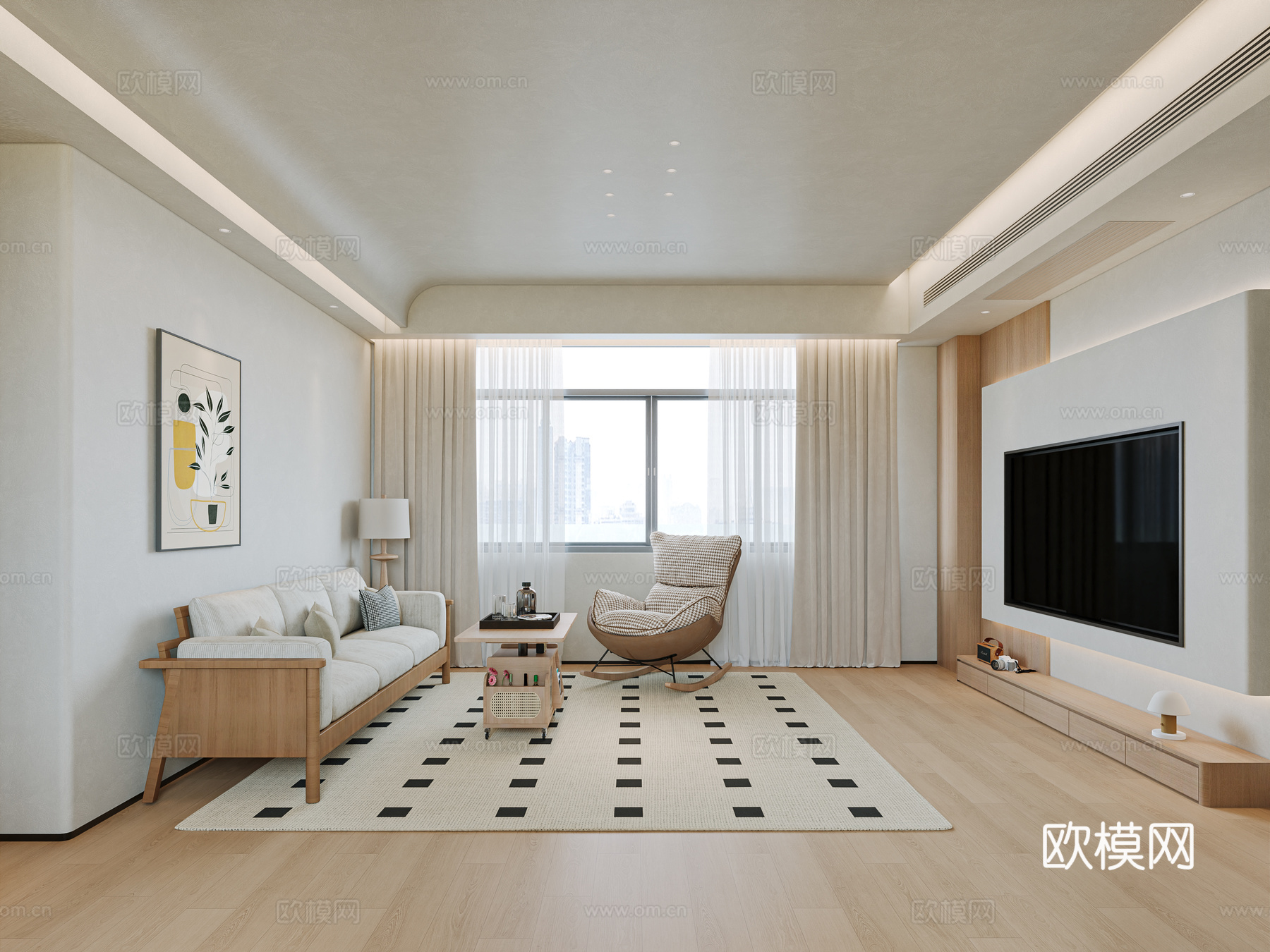 自制家具原木奶油风3D模型3d模型下载（渲染图4）