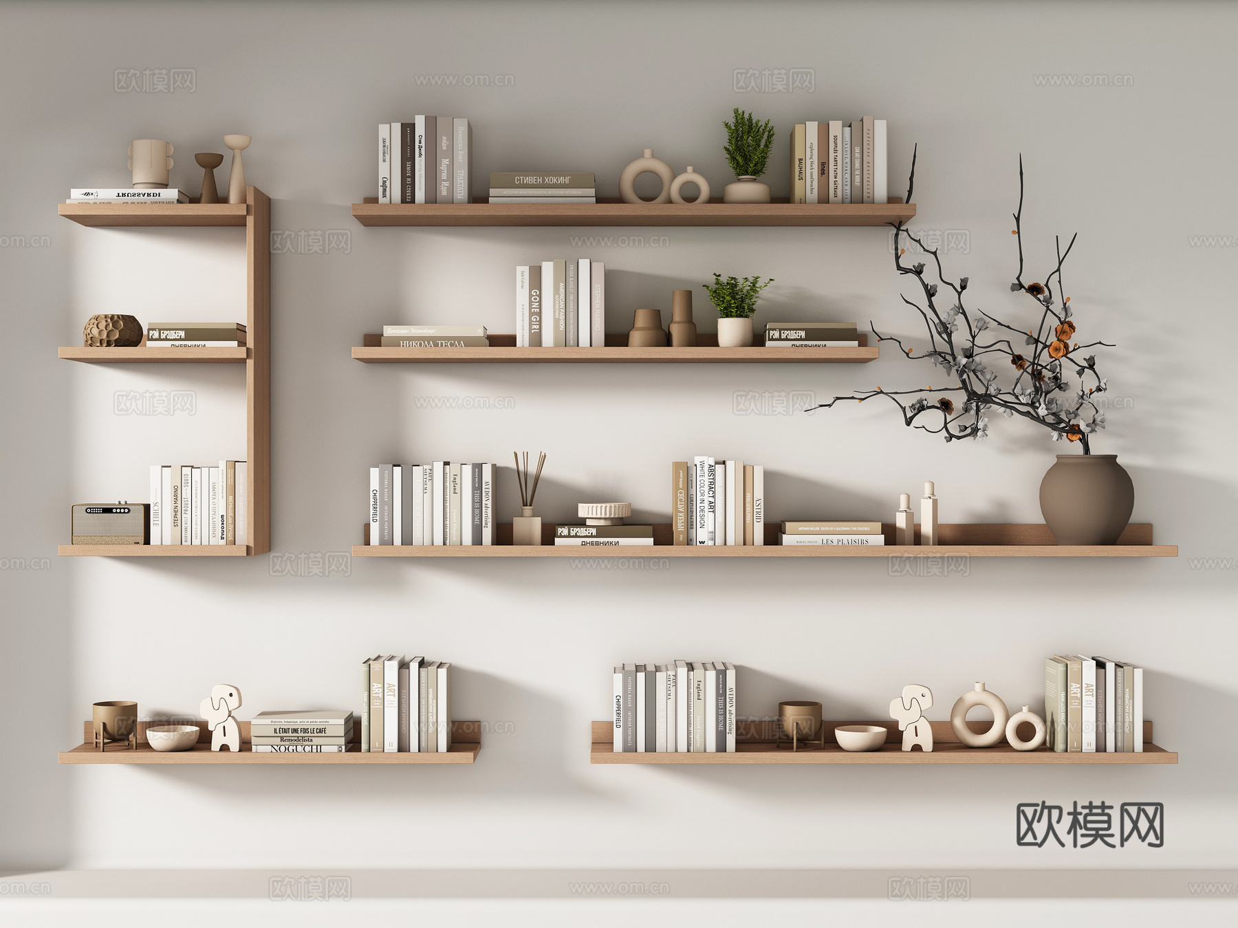 现代置物架 书架 书籍 摆件组合su模型