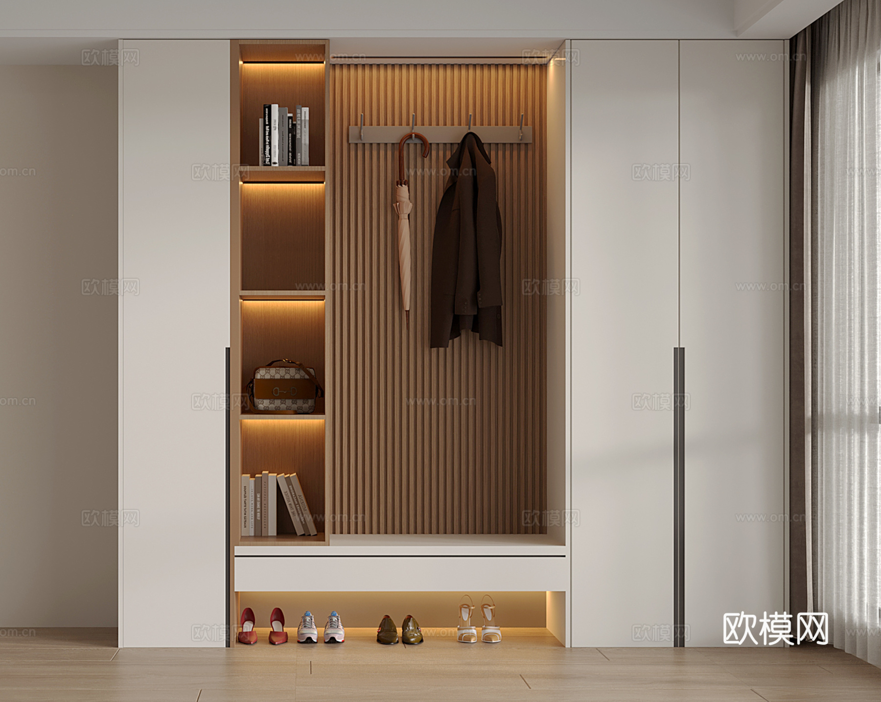 现代隔断鞋柜 装饰柜 隔断柜 换鞋凳 多能功鞋柜3d模型下载