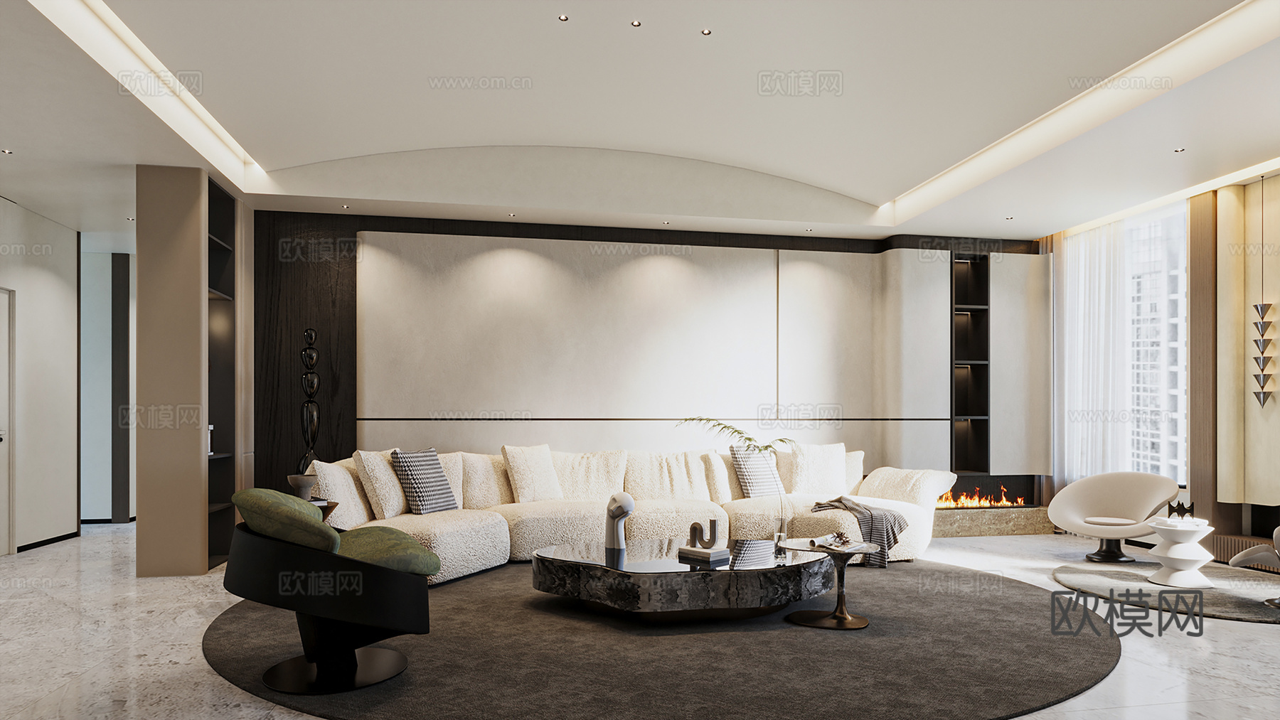 现代意式客厅 3D组合模型3d模型下载（渲染图2）