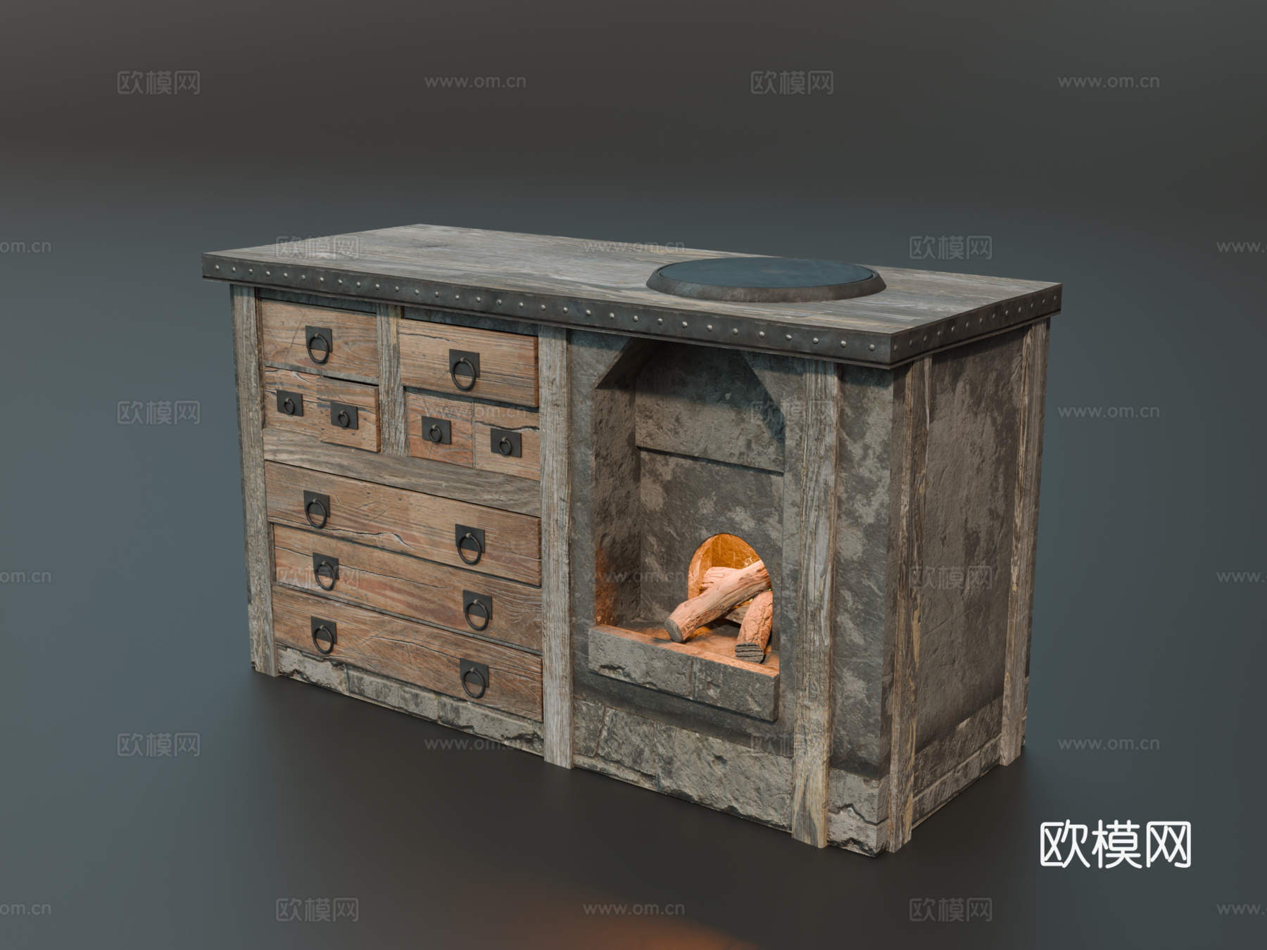 柜炉 壁炉 复古柜子 中世纪柜子 取暖炉su模型
