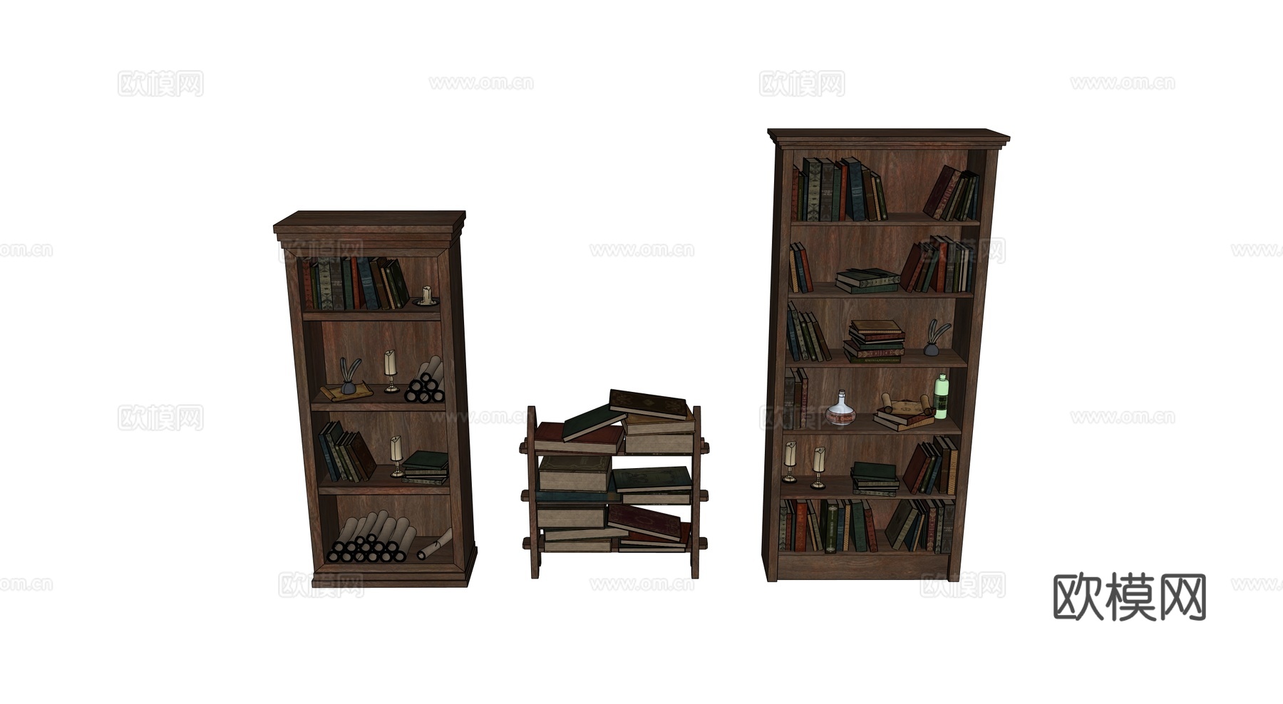 中世纪书柜 欧式书柜 小书柜 复古书籍 卷轴su模型
