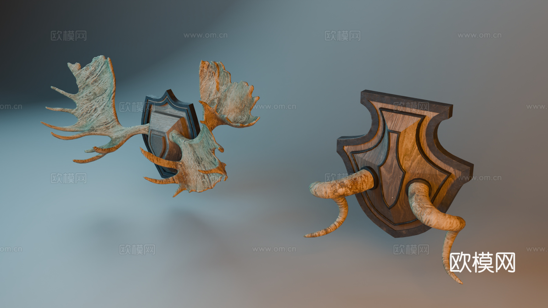 墙饰 动物角 挂件 中世纪墙饰 欧式挂件su模型