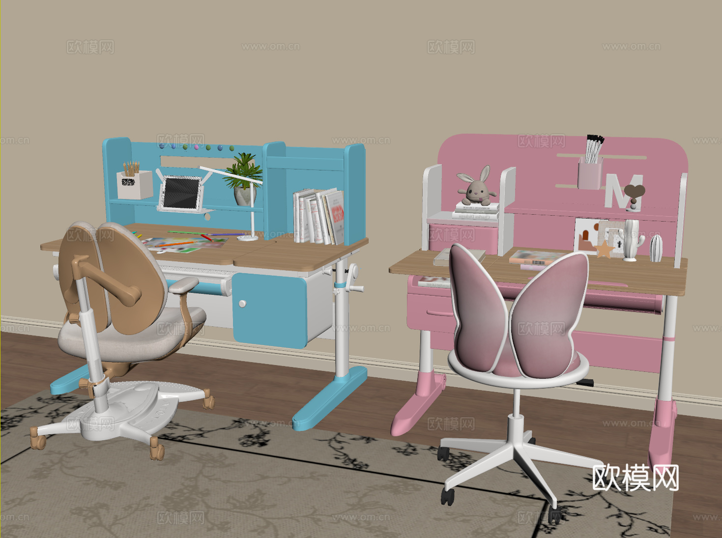现代儿童桌椅 书桌椅 儿童学习桌su模型