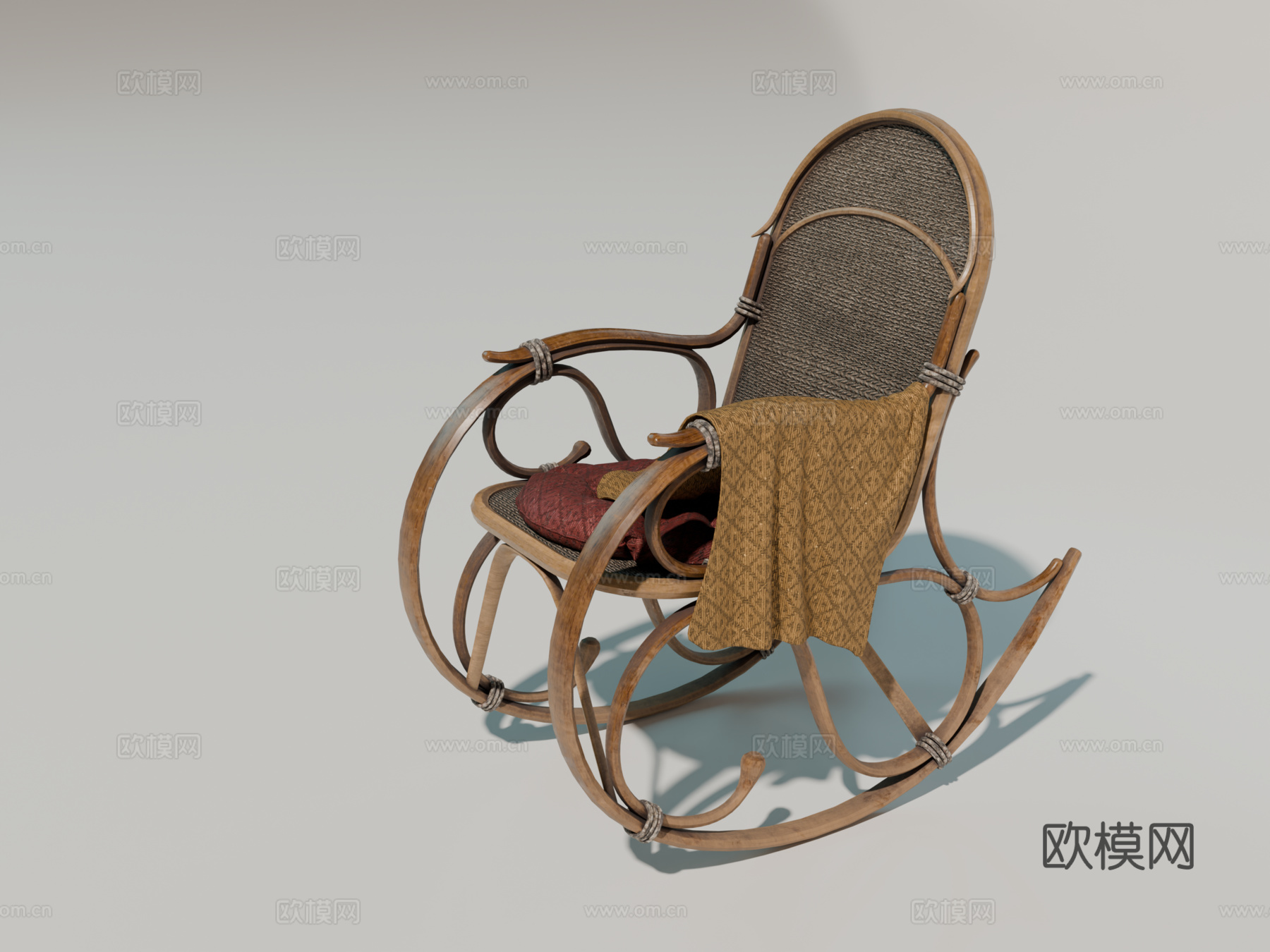 中世纪摇椅 复古摇椅 藤编摇椅 躺椅su模型