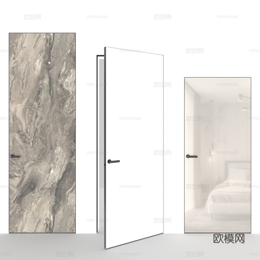 OM Doors隐形门系列 瓷质石材，彩色3d模型下载