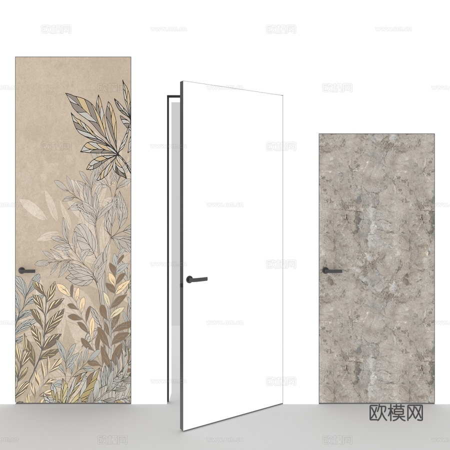 OM Doors隐形门壁纸，石膏饰面3d模型下载