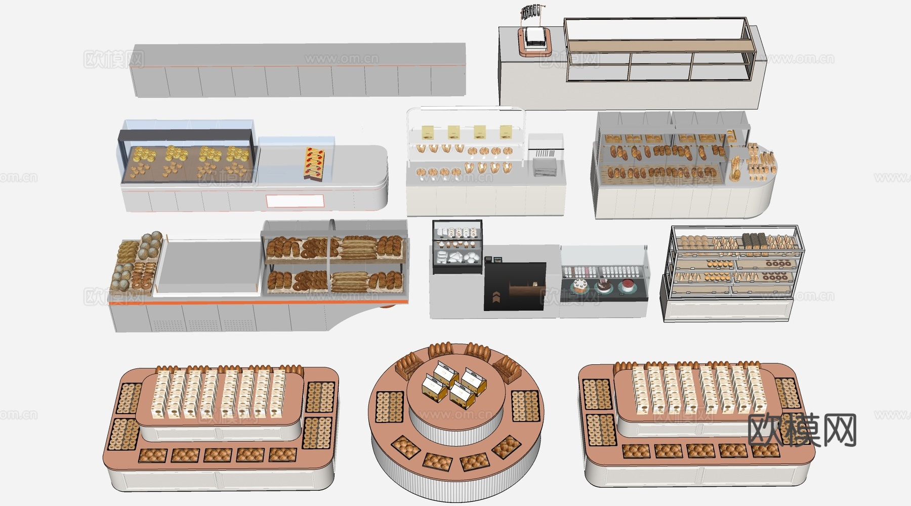 现代咖啡吧台 甜品店货架 收银台 服务台su模型