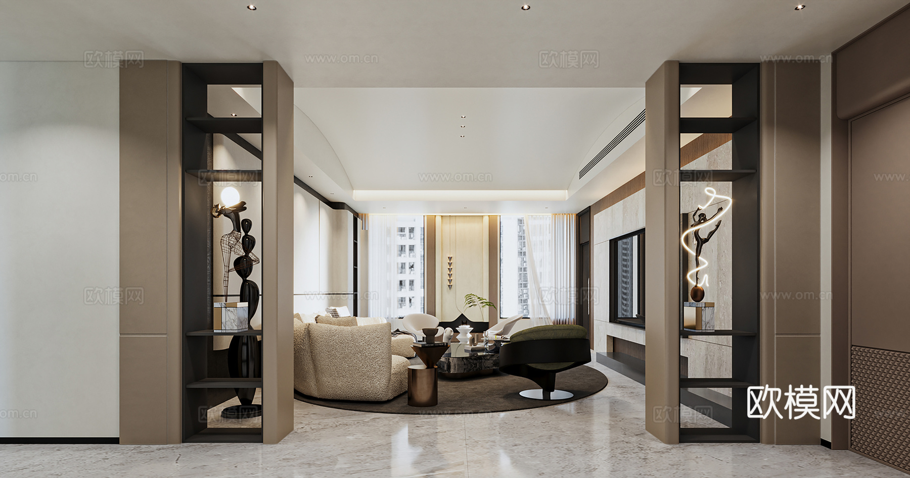 现代意式客厅 3D组合模型3d模型下载（渲染图3）