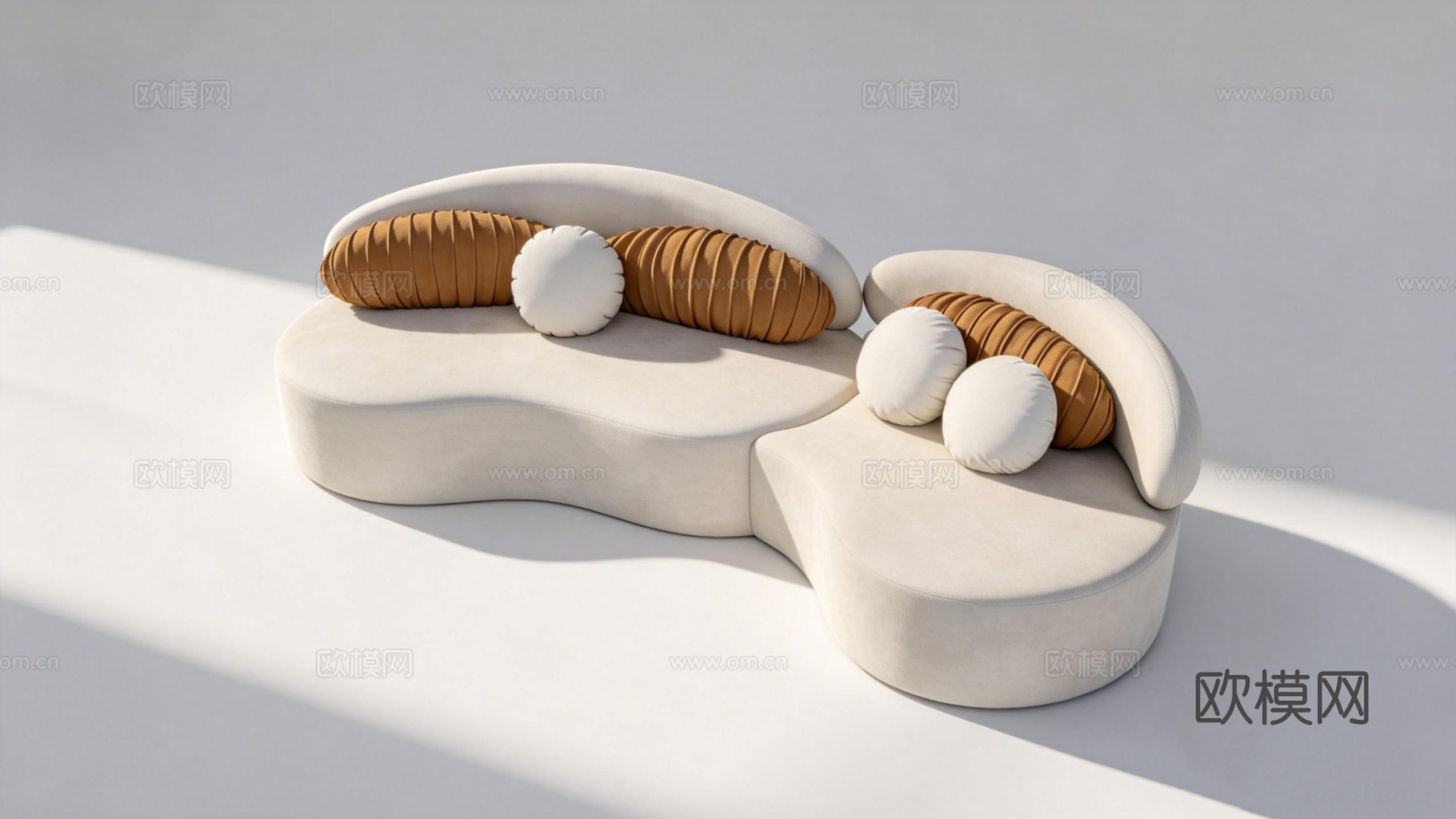 现代简约弧形沙发 浅灰色绒布 慵懒风 客厅主沙发su模型