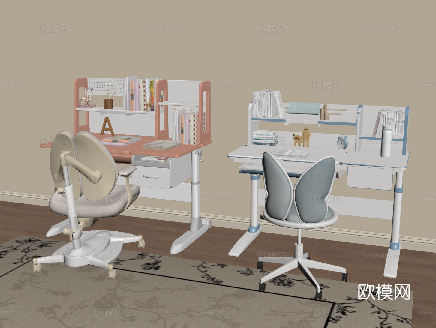 现代儿童桌椅 书桌椅 儿童学习桌su模型