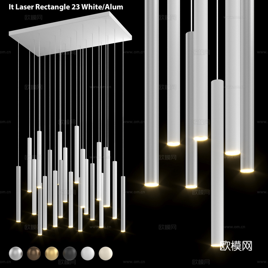 吊灯 IT-Laser-矩形-23-白色银3d模型下载