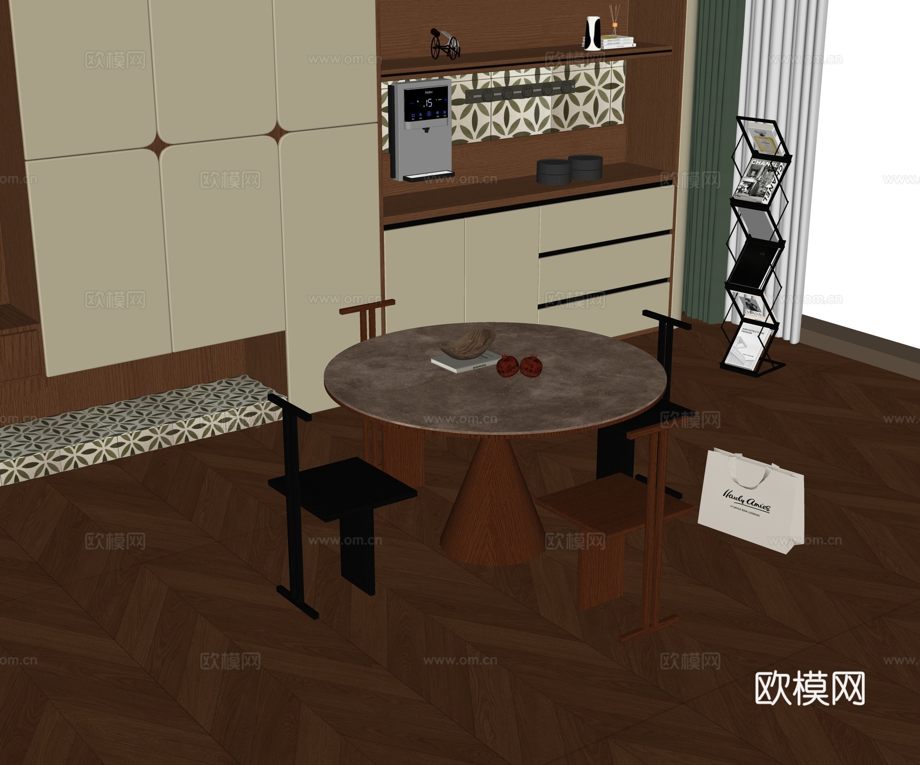 原木风餐厅su模型