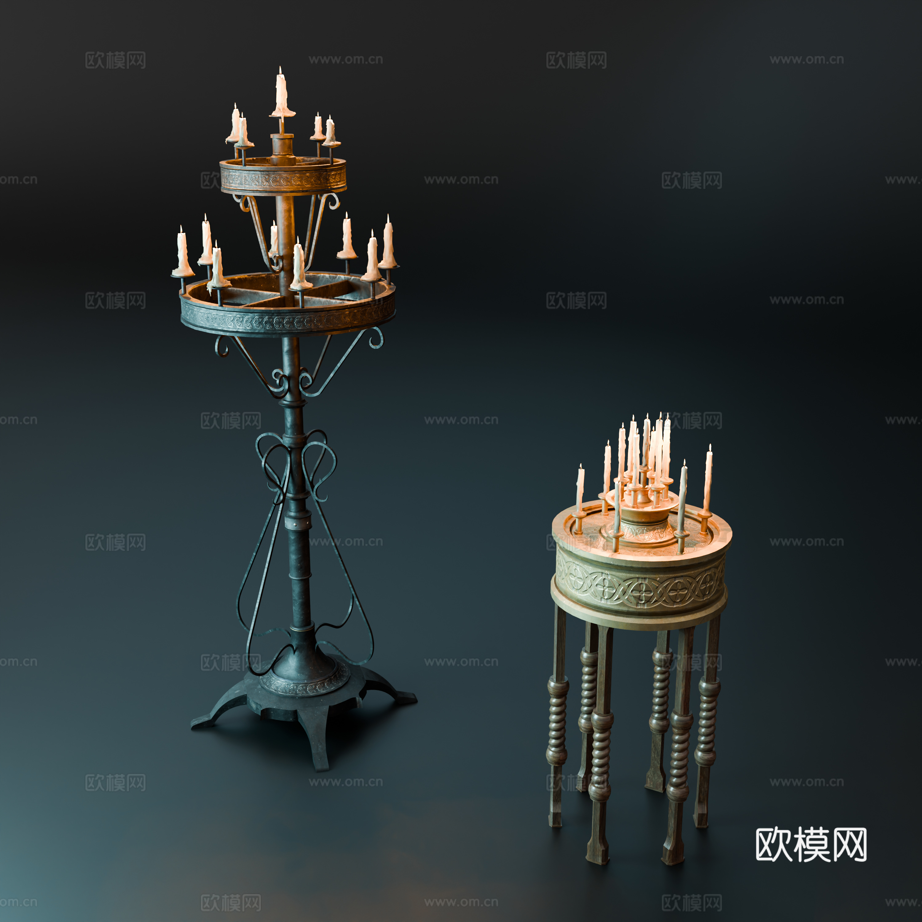 中世纪烛台 落地烛台 铁艺烛台 复古落地烛台 欧式烛台su模型